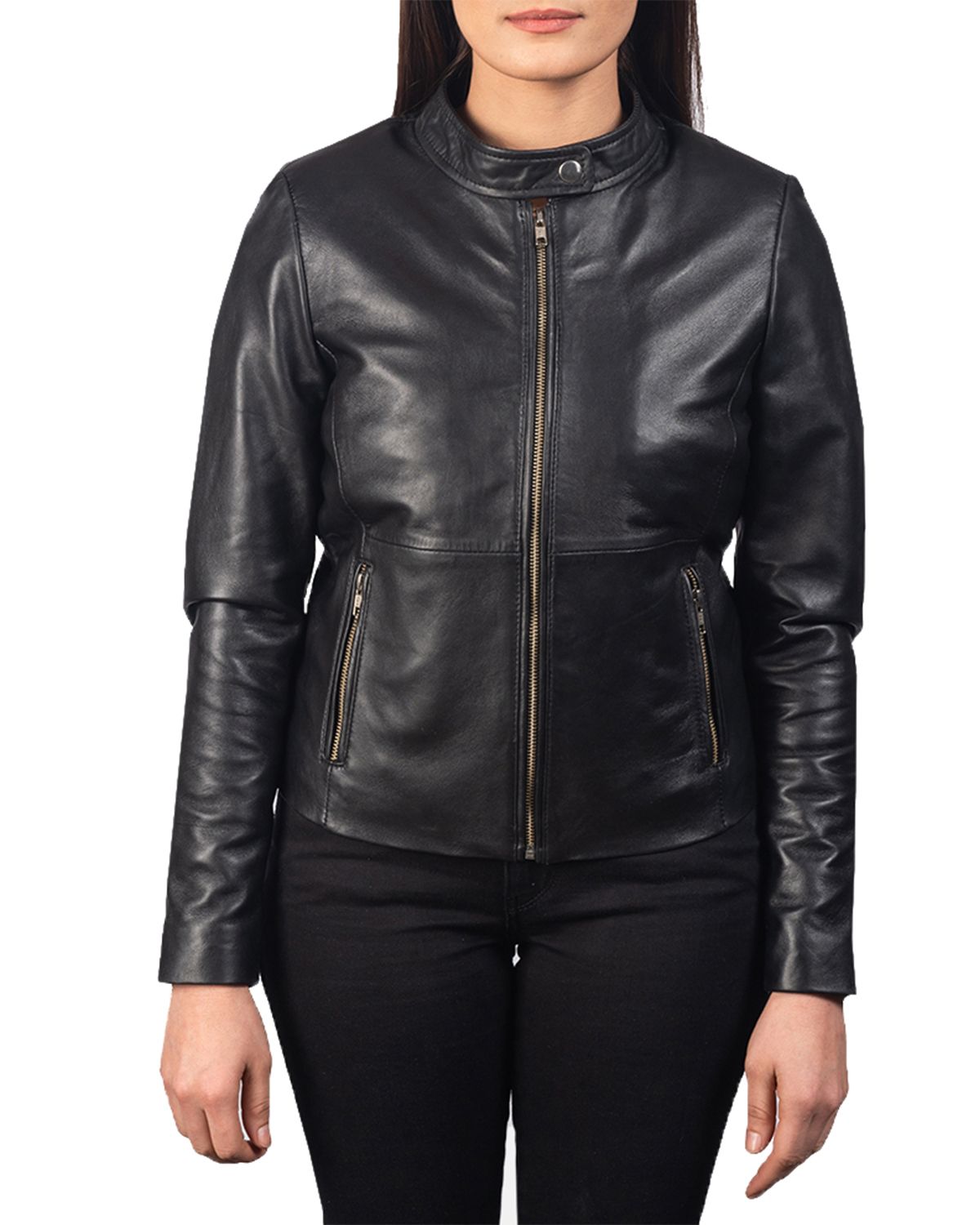 Womens Plain Biker Leather Jacket