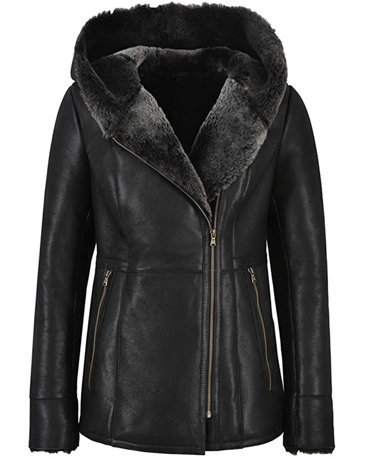 Womens Hooded Fur Shearling Long Jacket