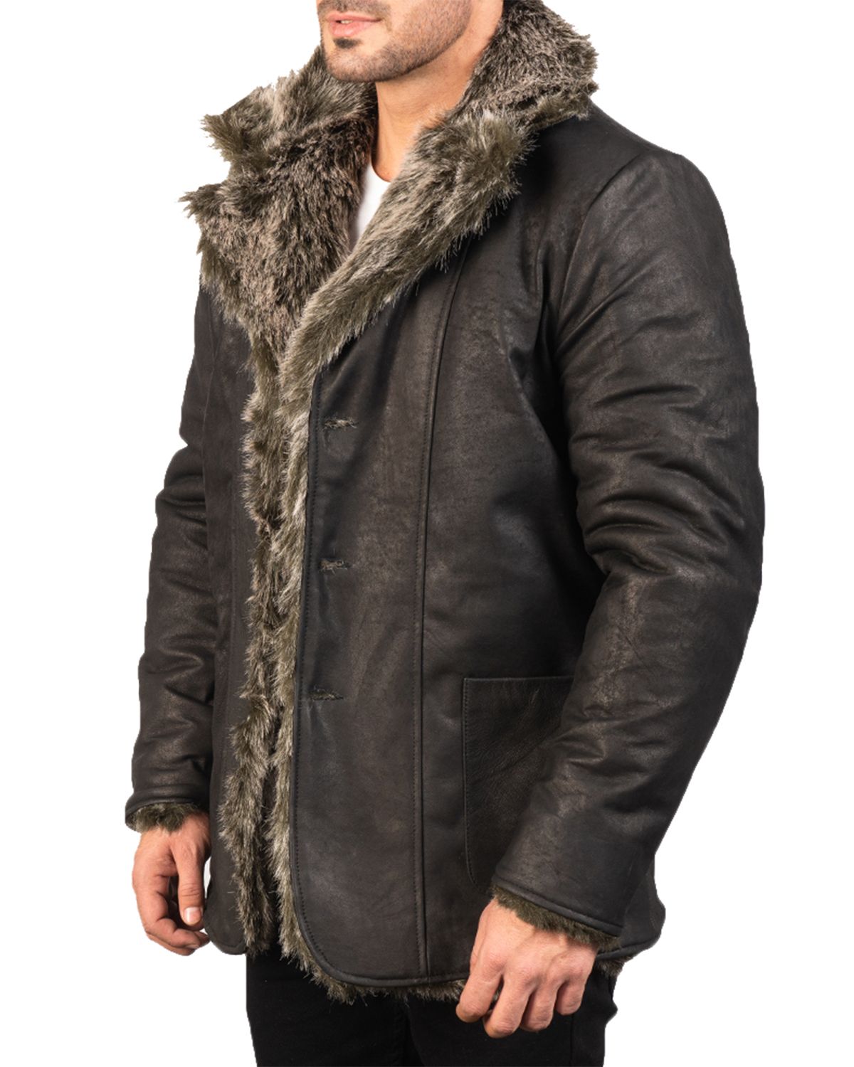 Mens Furlong Black Leather Coat