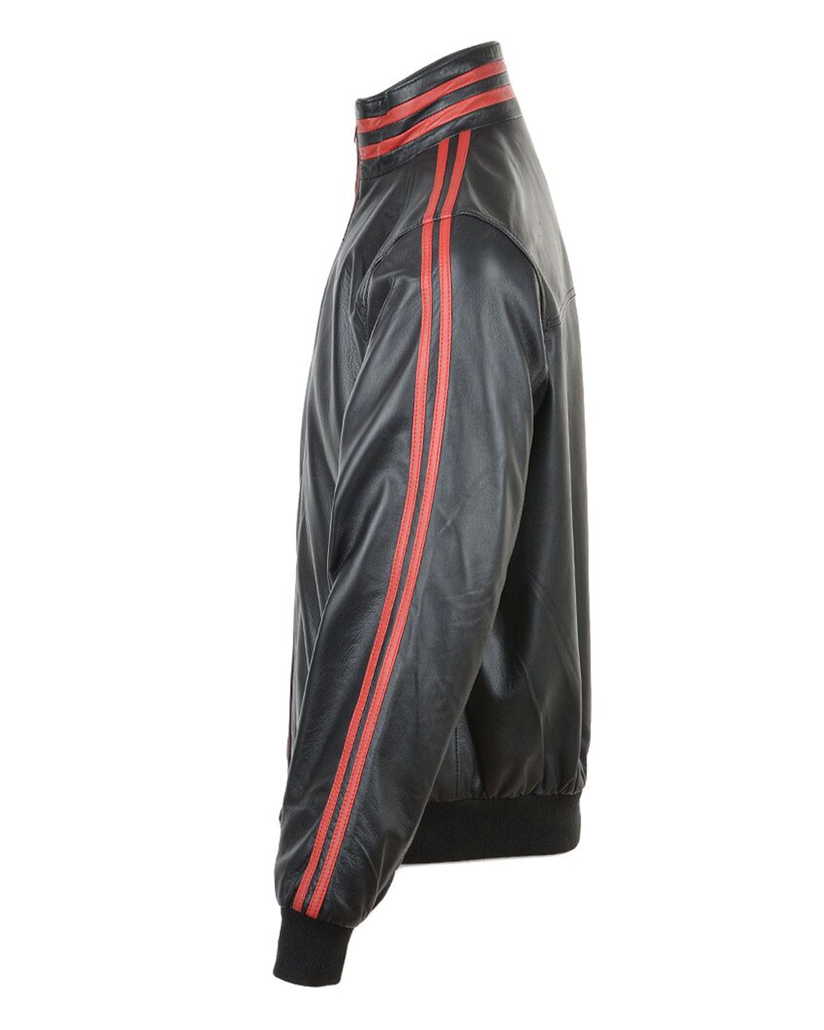 Mens Striped Collar Leather Bomber Jacket