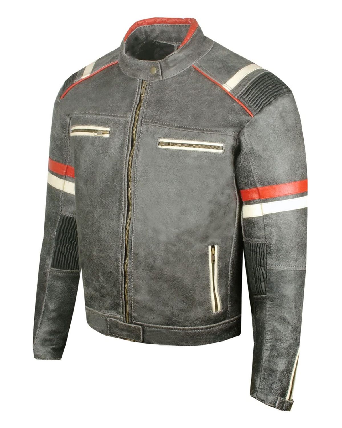 Mens Vintage Cafe Racer Distressed Black Biker Leather Jacket