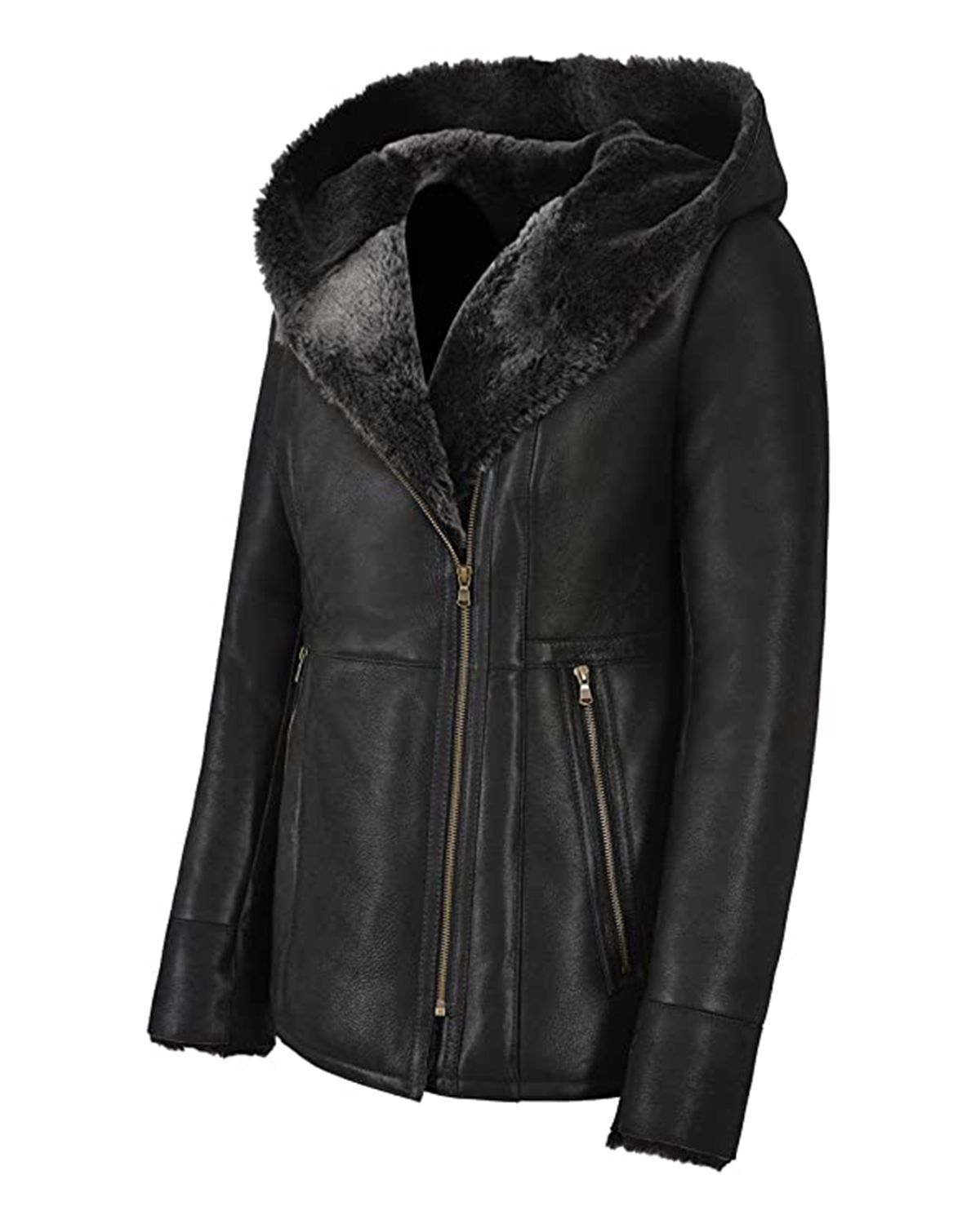 Womens Hooded Fur Shearling Long Jacket