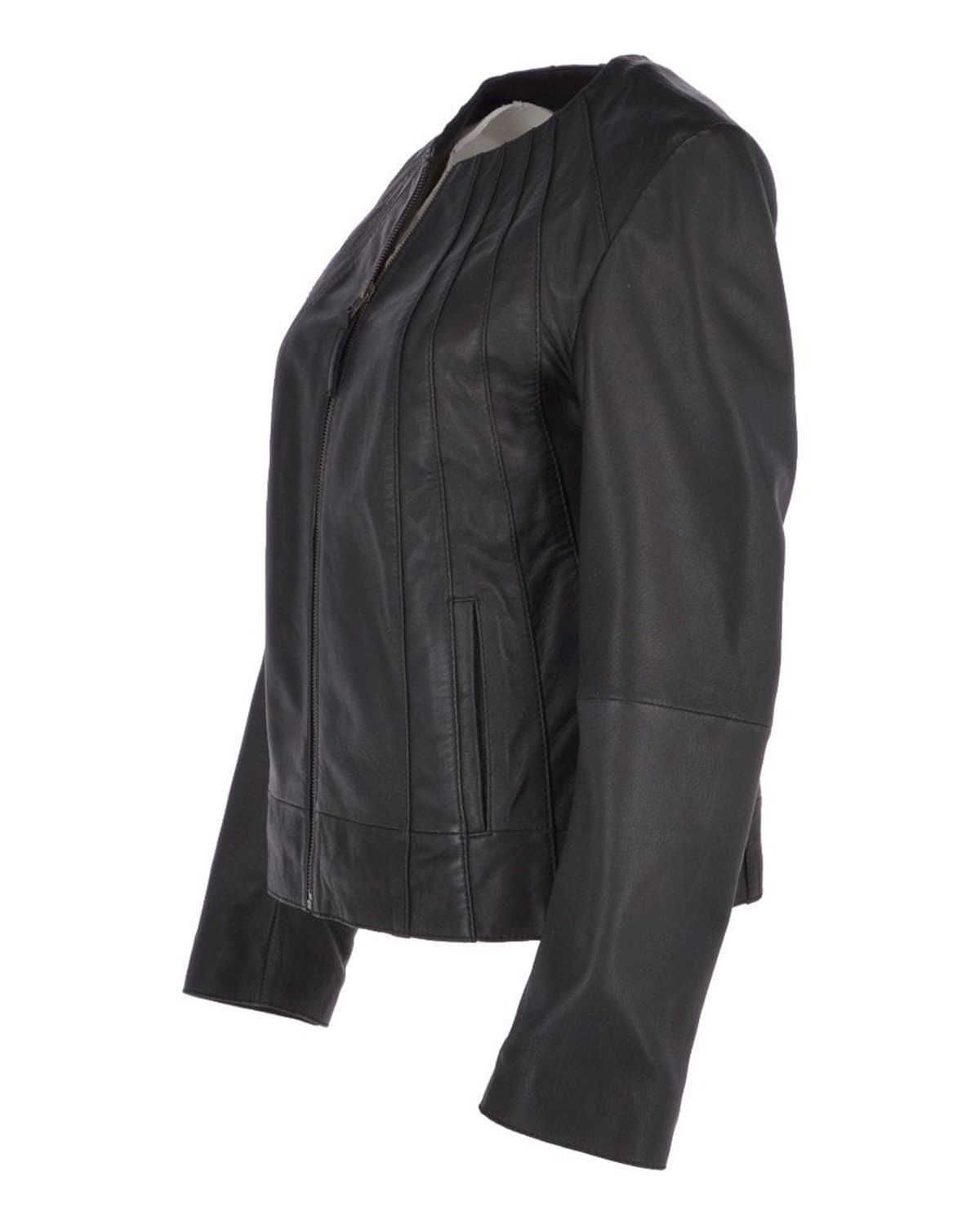 Womens Stylish Collarless Genuine Sheepskin Leather Jacket