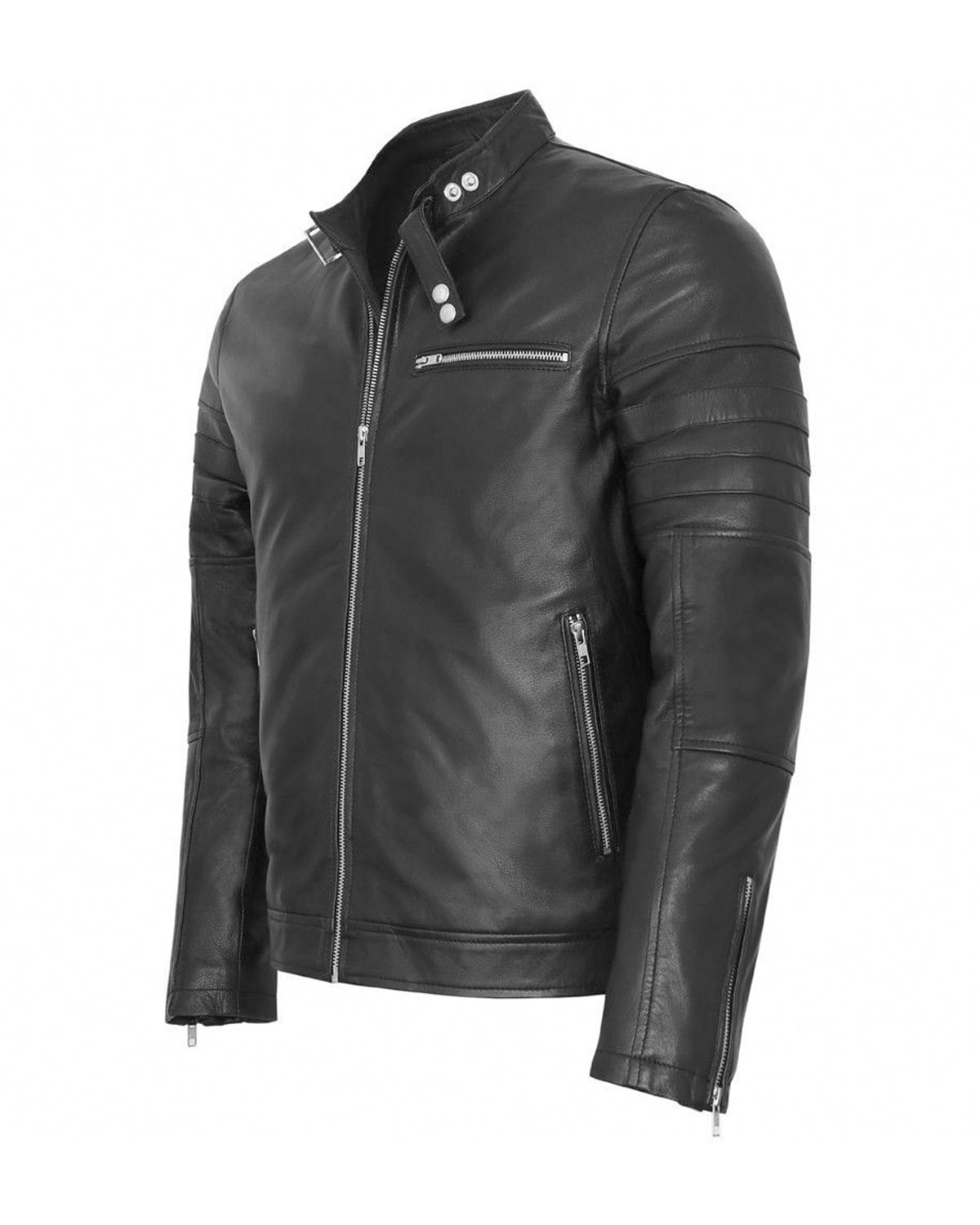 Mens Stylish Black Biker Fashion Real Leather Jacket