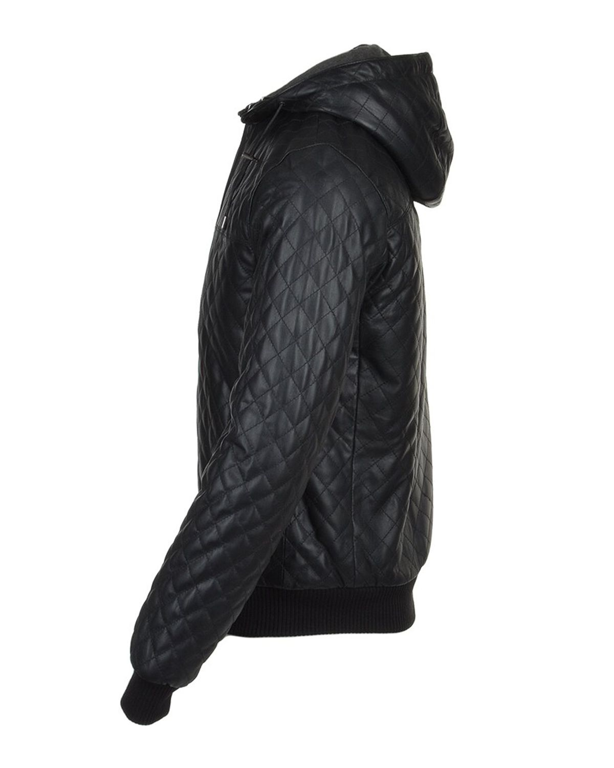 Mens Quilted Detachable Hooded Bomber Real Leather Jacket