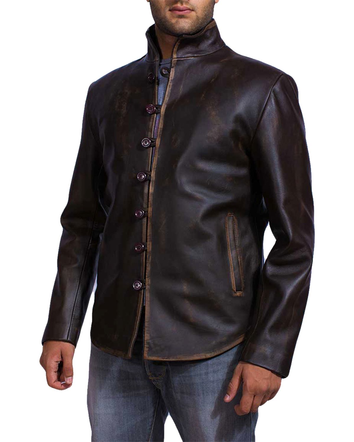 Mens Distressed Darkish Brown Biker Style Leather Jacket