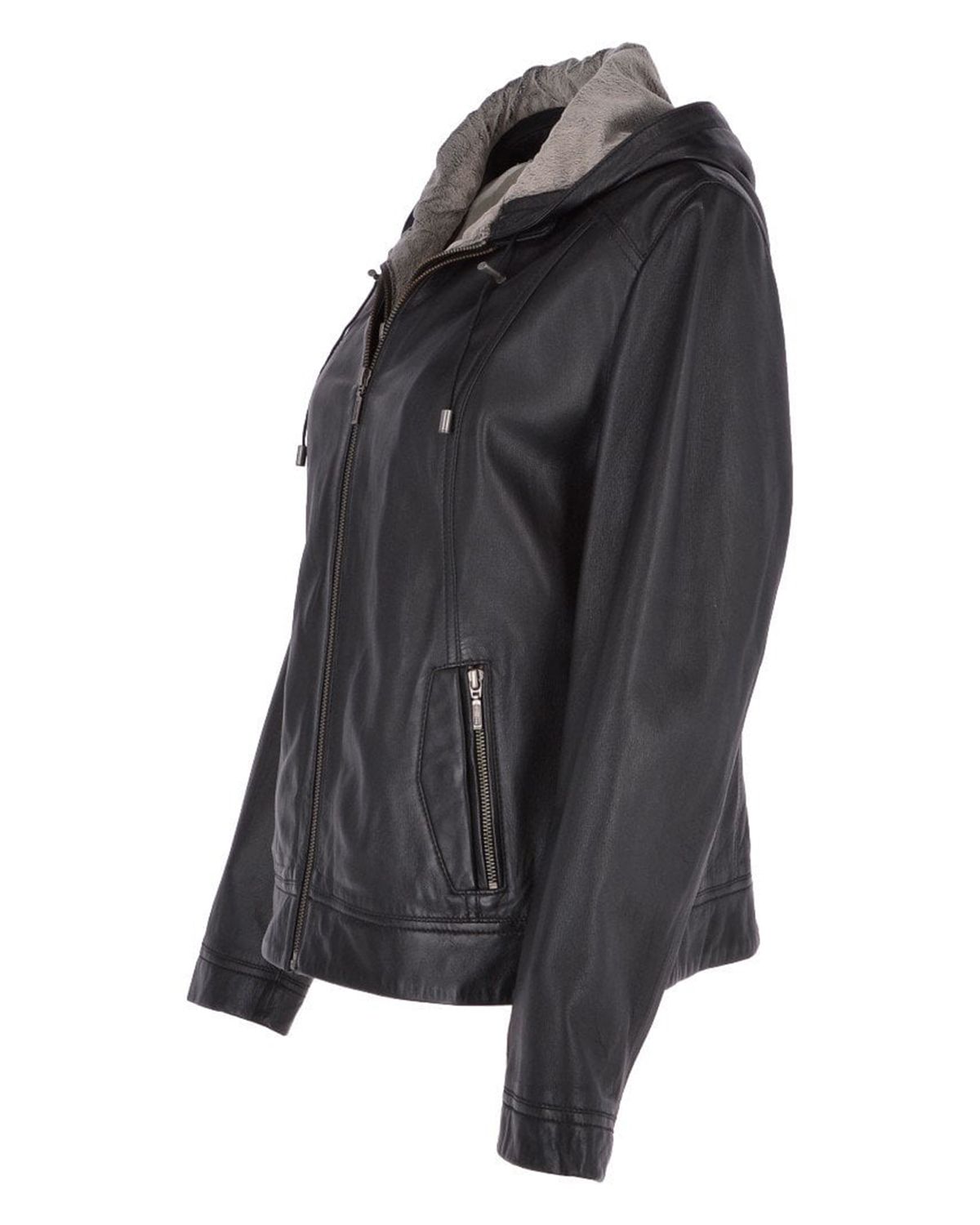 Womens Two-In-One Leather Hooded Jacket