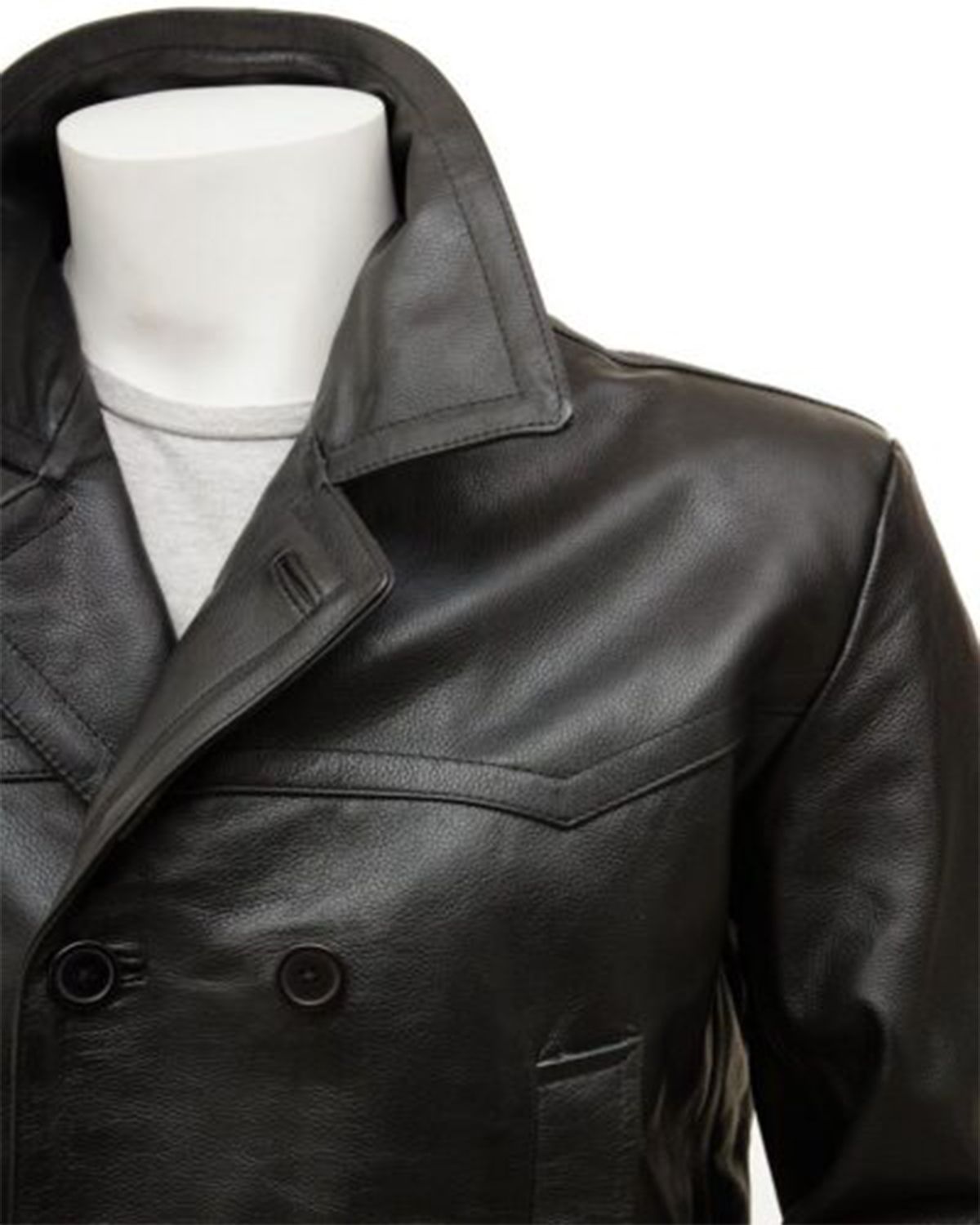 Mens Real Sheepskin Leather Classic Style Peacoat