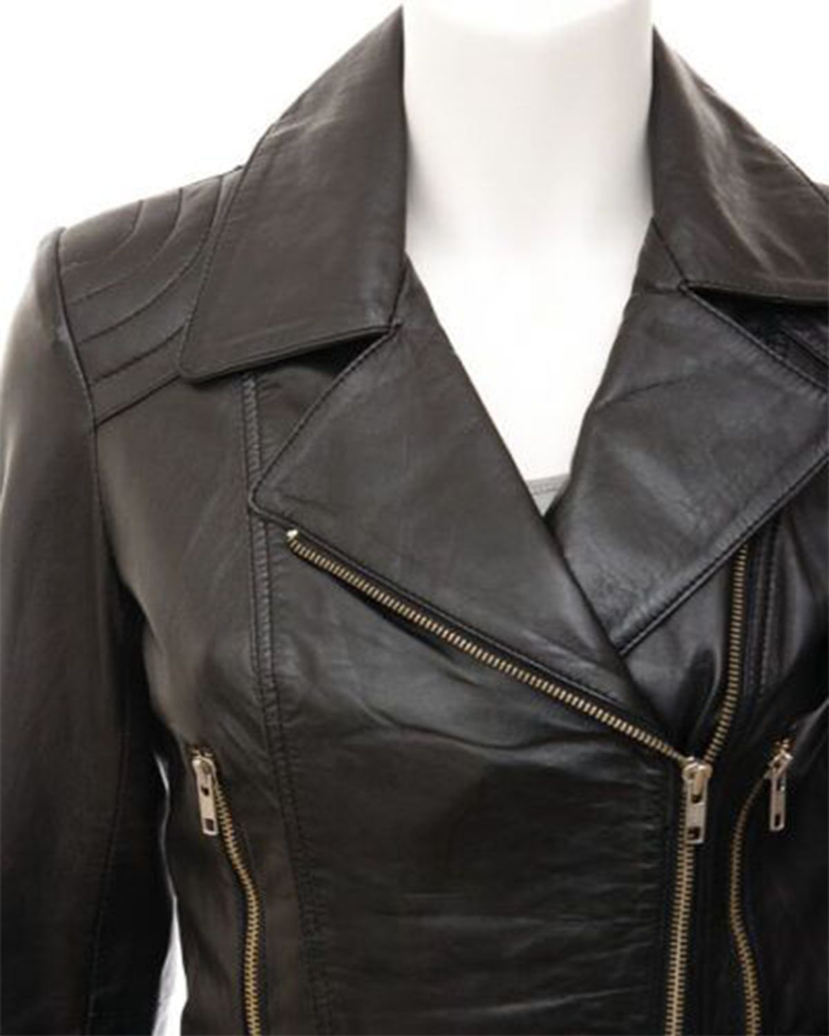 Womens Long Black Biker Real Sheepskin Leather Jacket