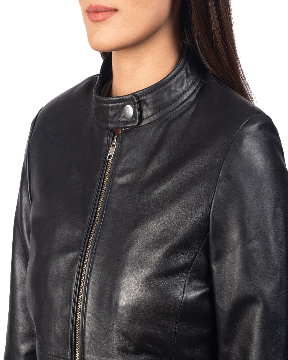 Womens Plain Biker Leather Jacket