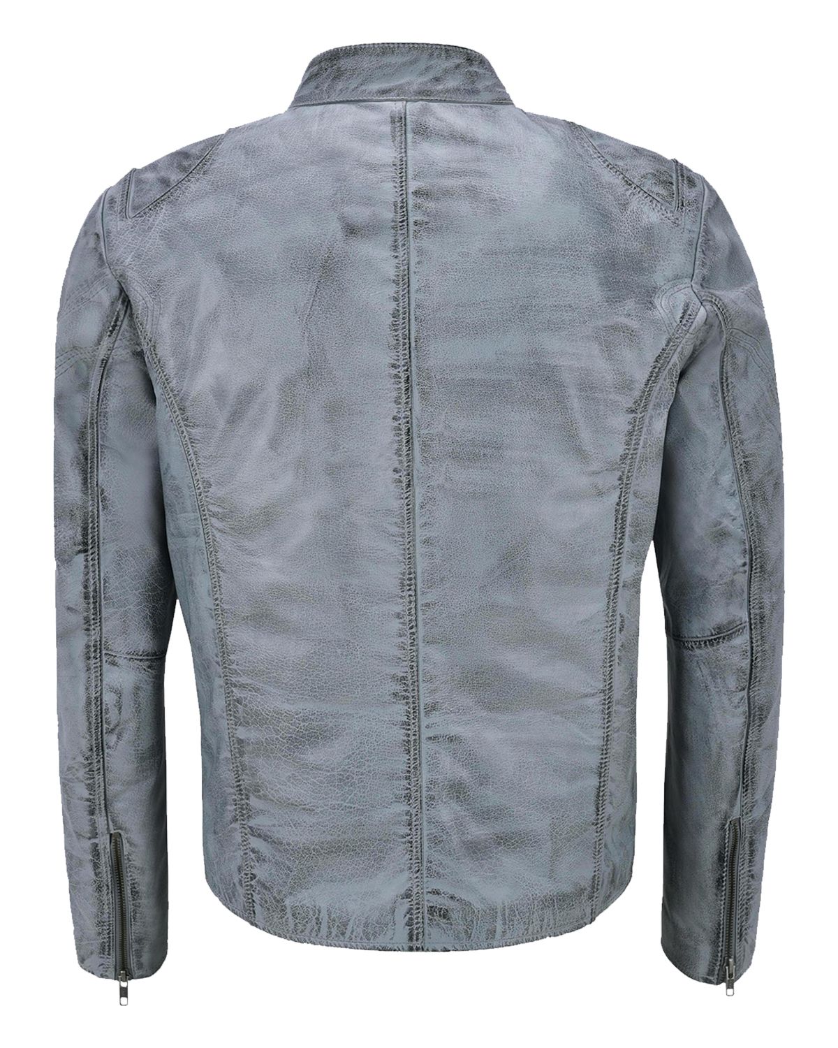 Mens Distressed Light Blue Retro Biker Leather Jacket
