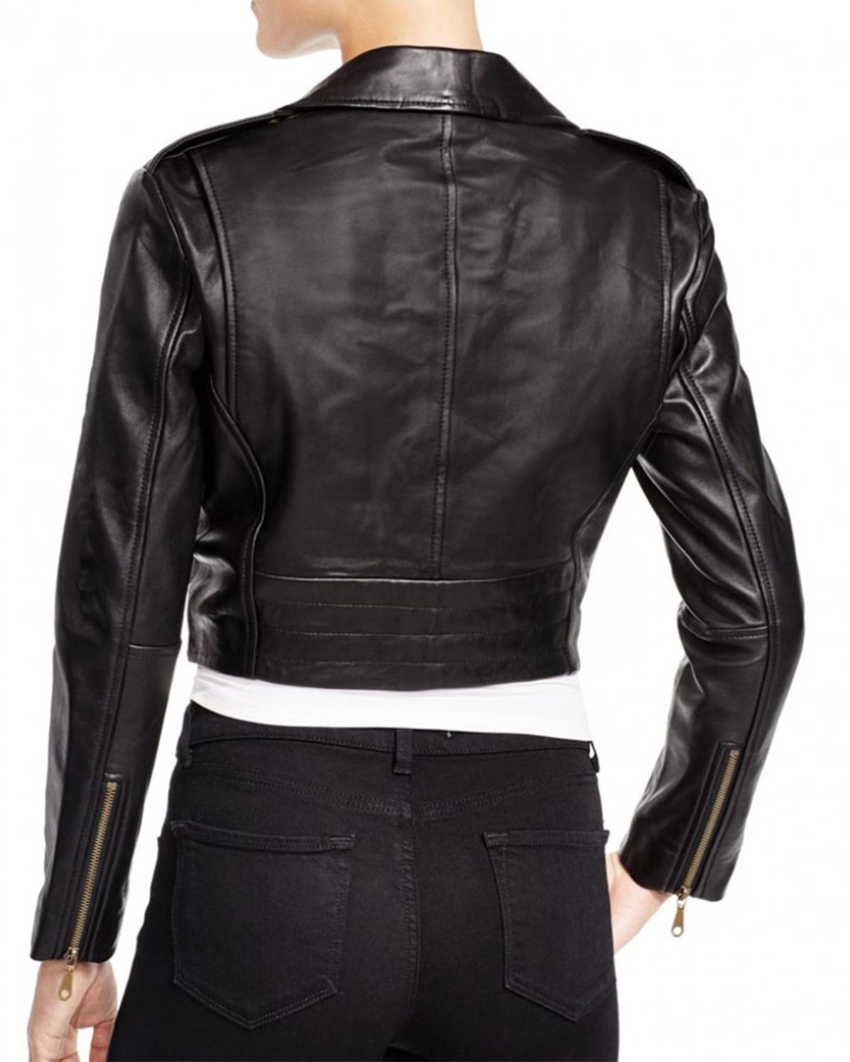 Womens Belted Black Cropped Leather Jacket