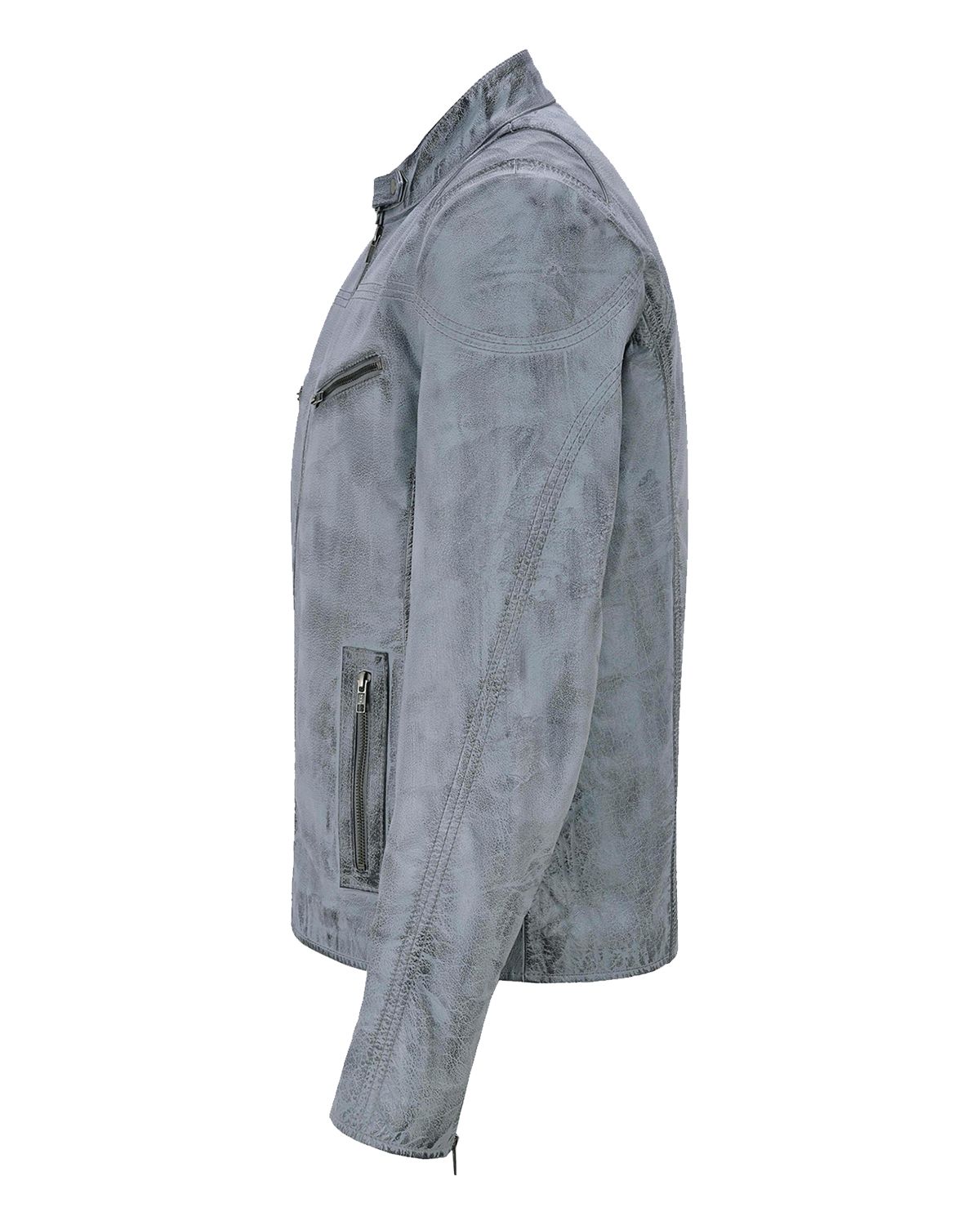 Mens Distressed Light Blue Retro Biker Leather Jacket