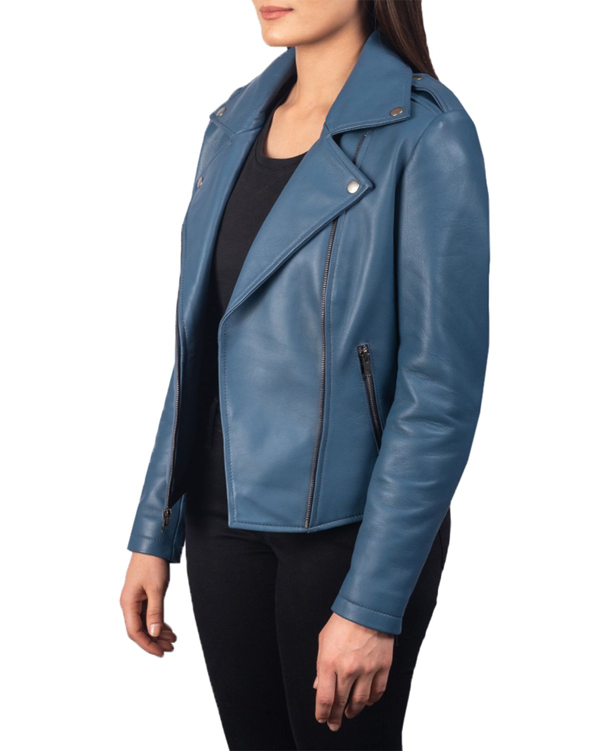 Womens Notch Collar Stylish Biker Leather Jacket