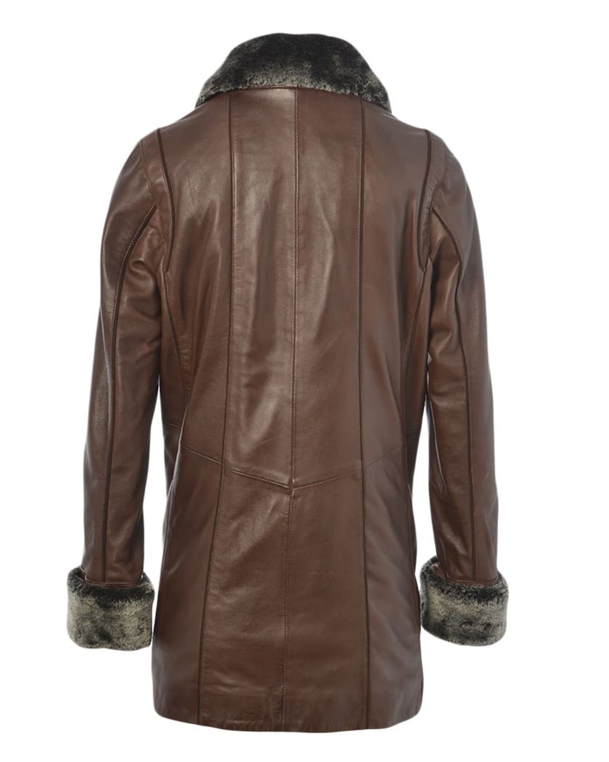 Womens Fur Collar Real Leather Coat