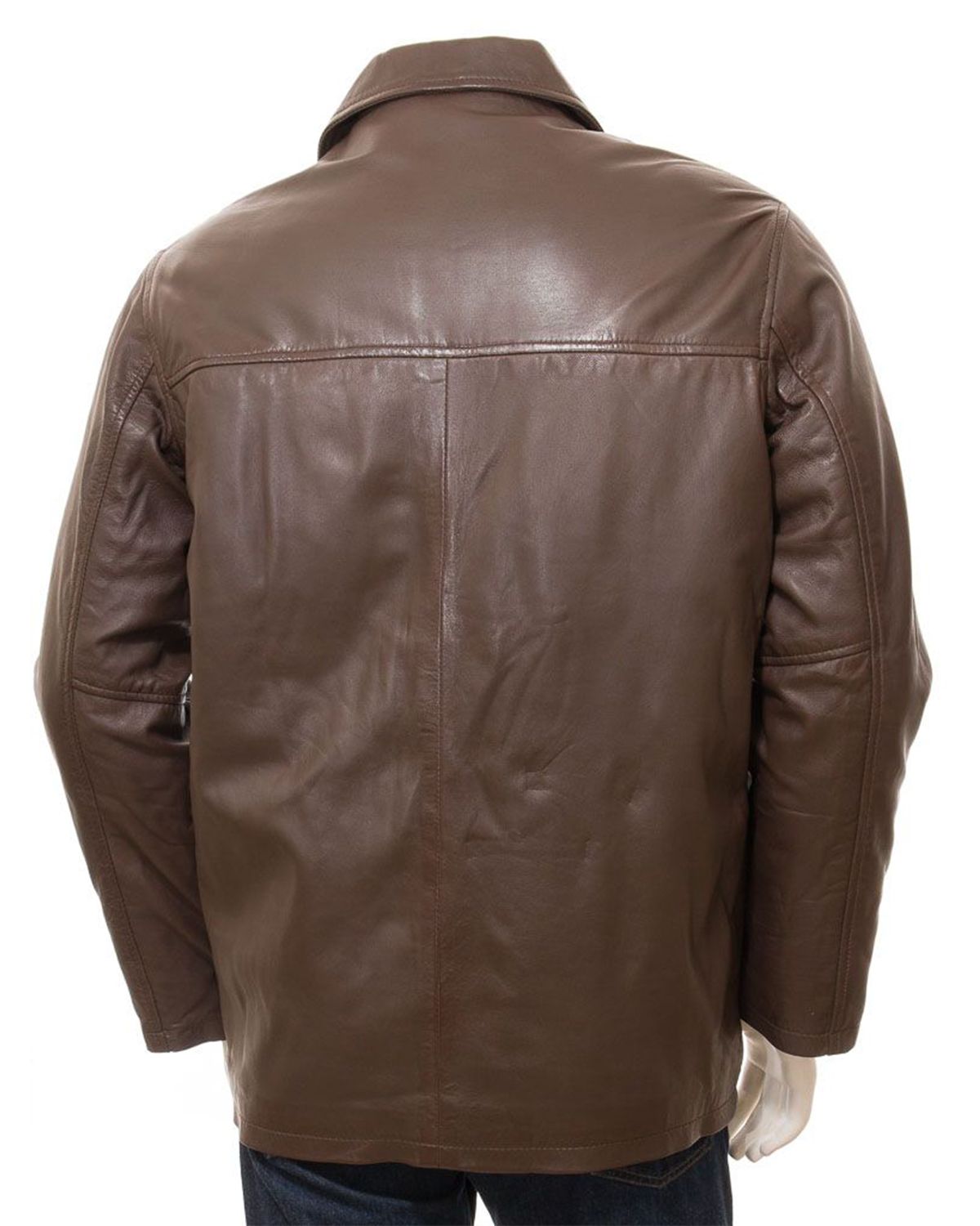 Mens Brown Reefer Style Genuine Sheepskin Leather Coat