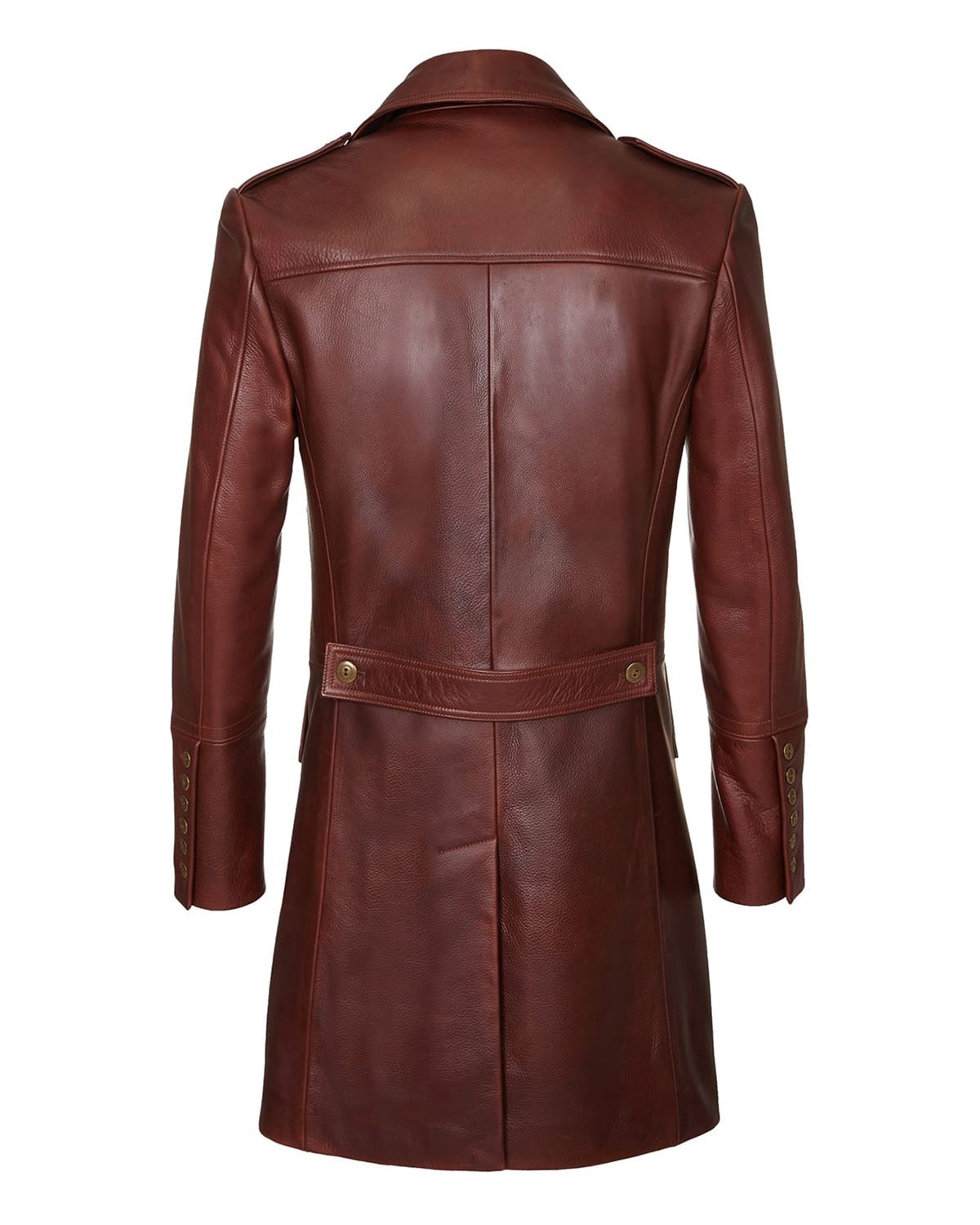 Mens Military Style Dark Brown Real Sheepskin Leather Coat