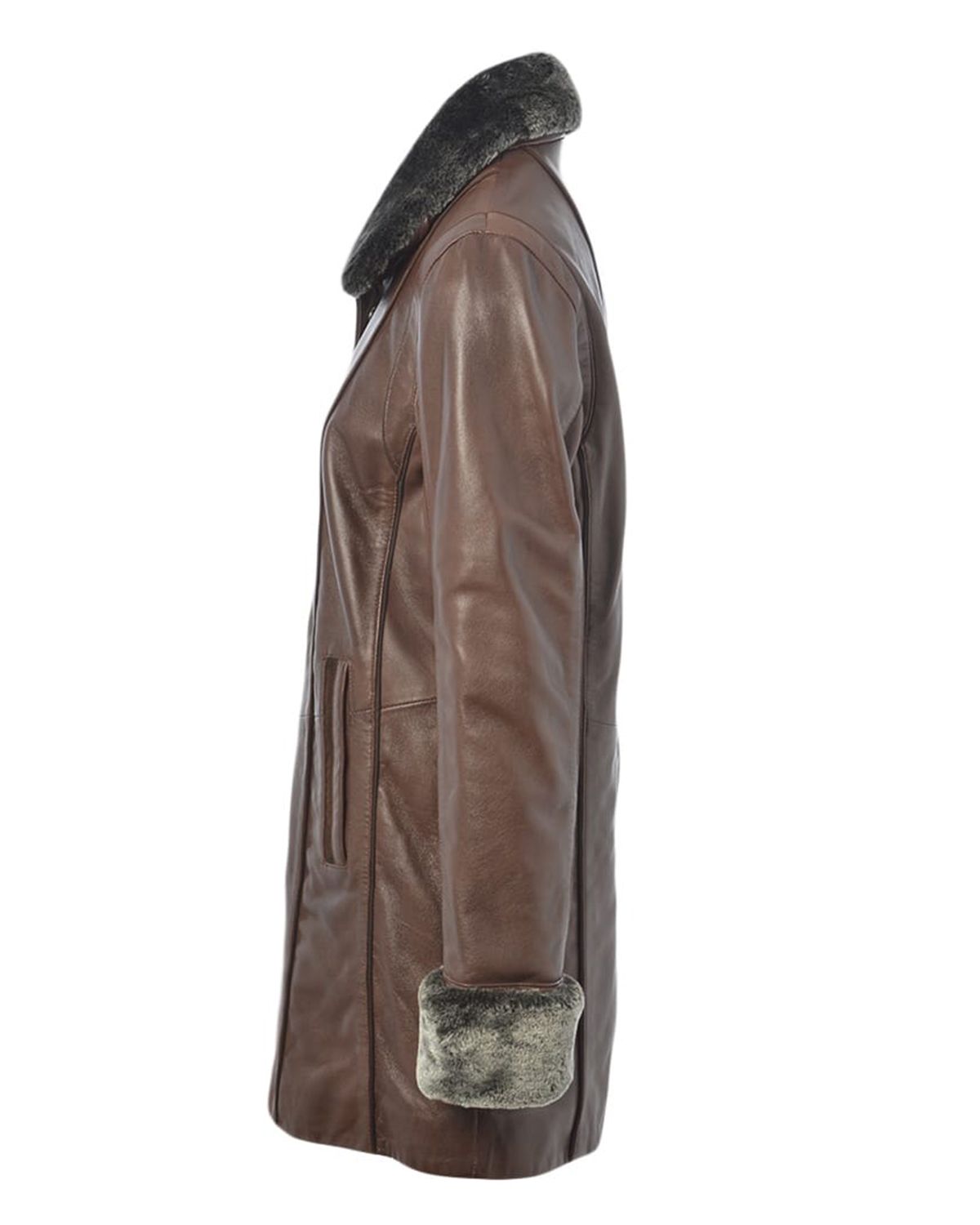 Womens Fur Collar Real Leather Coat