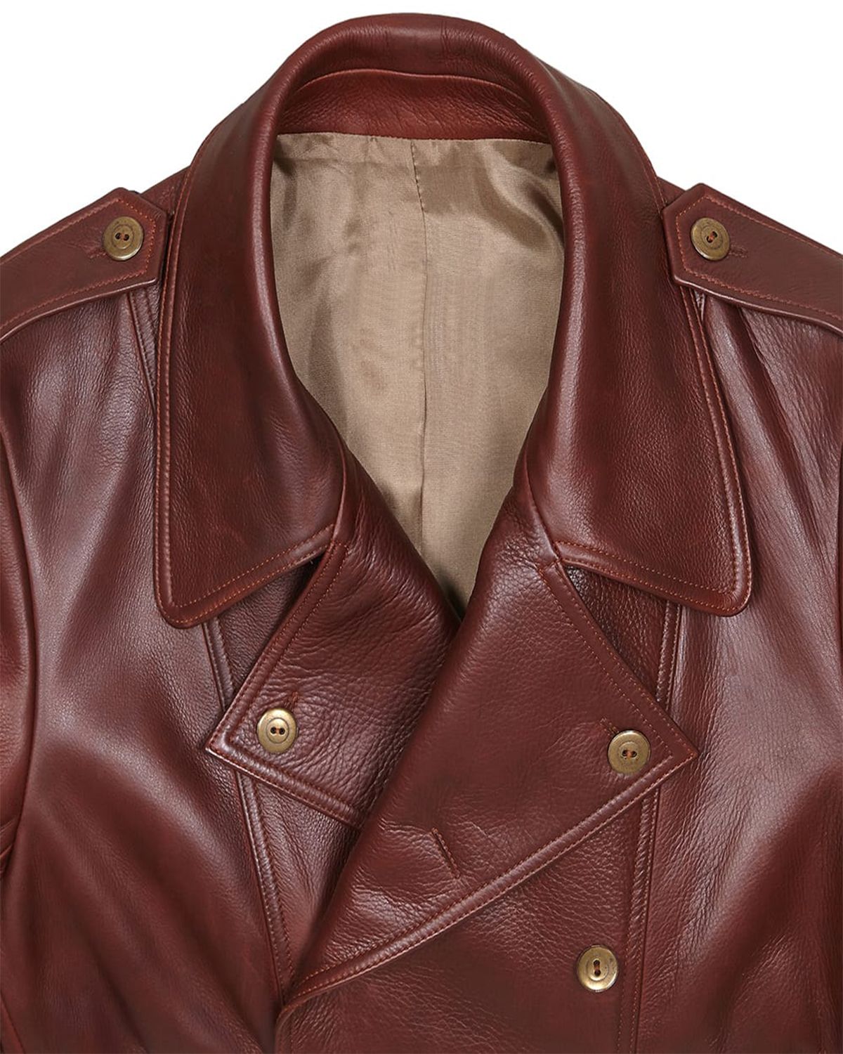Mens Military Style Dark Brown Real Sheepskin Leather Coat