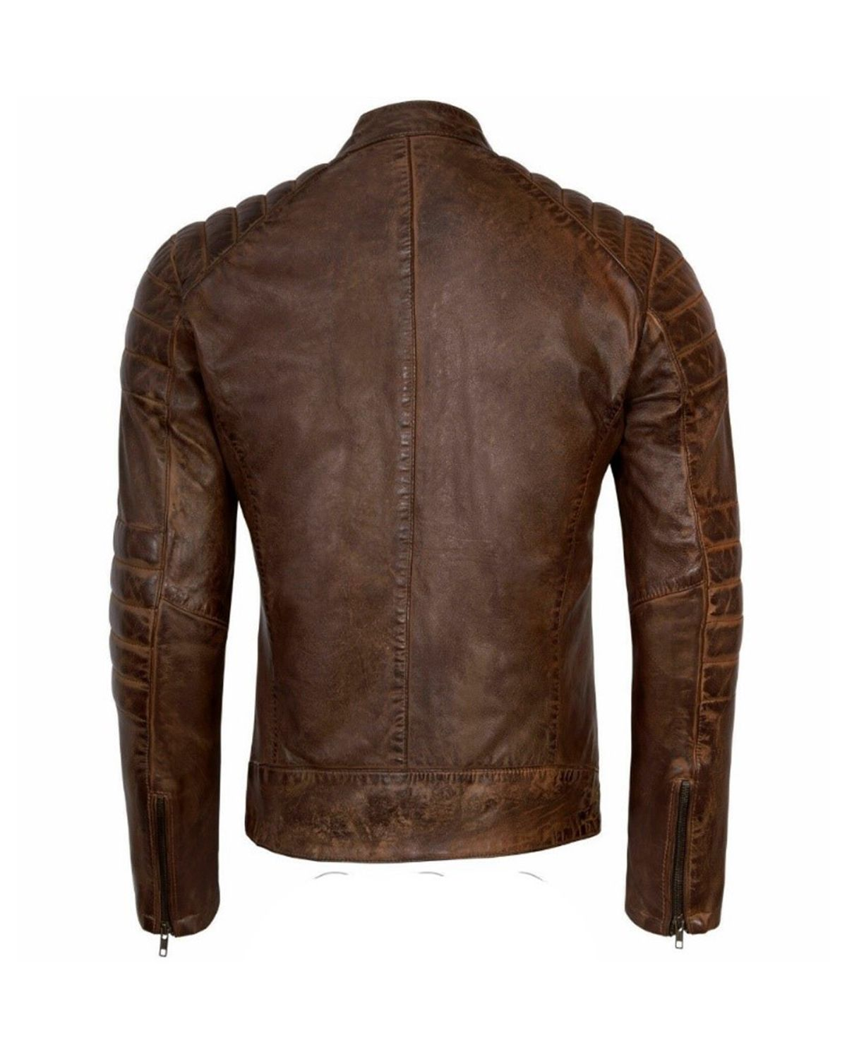 Mens Vintage Brown Cafe Racer Leather Jacket