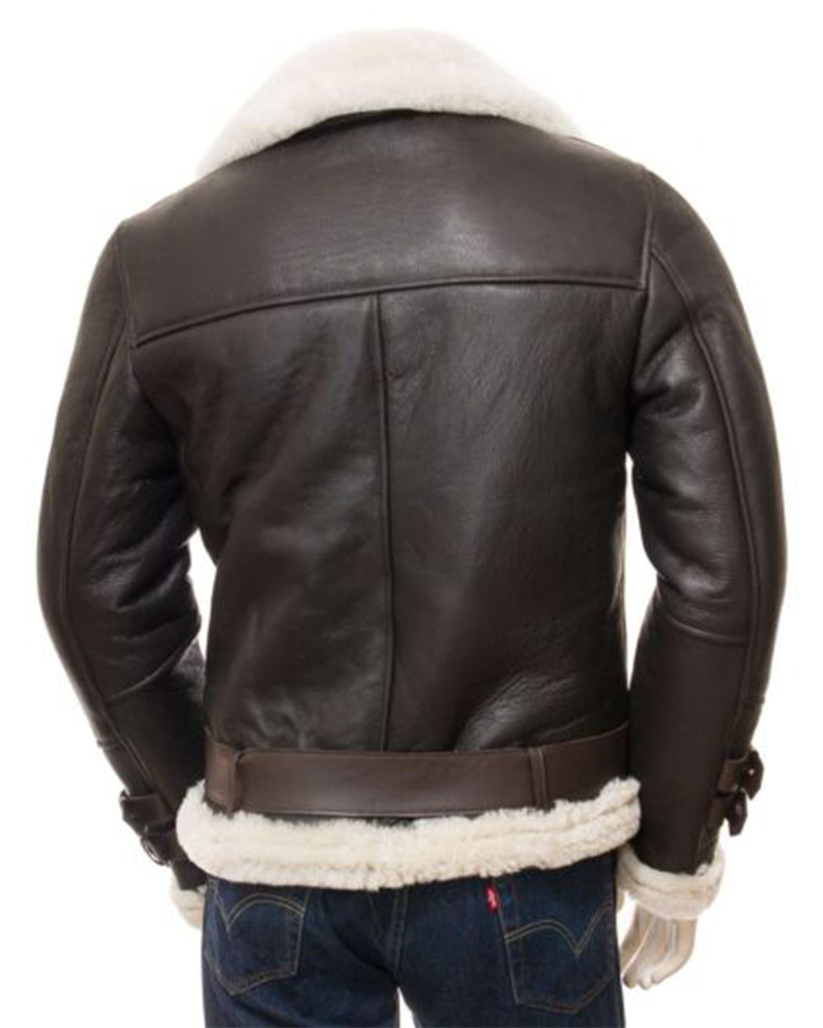 Mens Cross Zip Aviator Faux Shearling Real Leather Jacket
