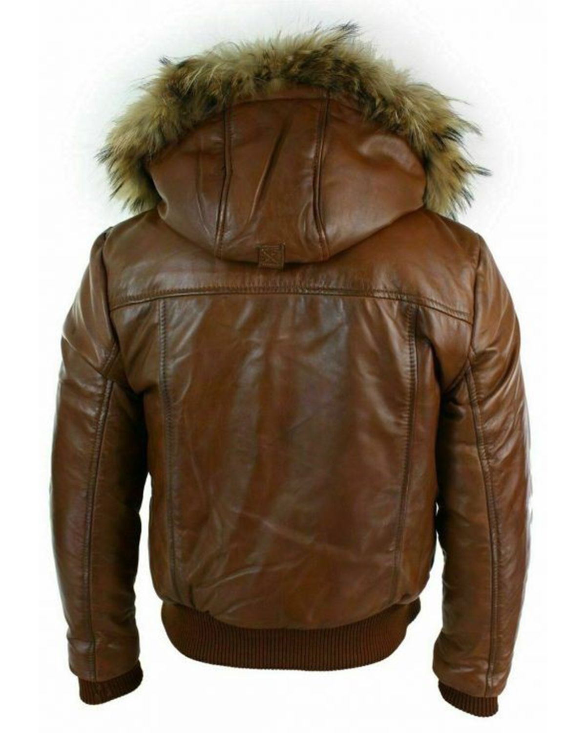 Mens Puffer Hooded Bomber Leather Jacket