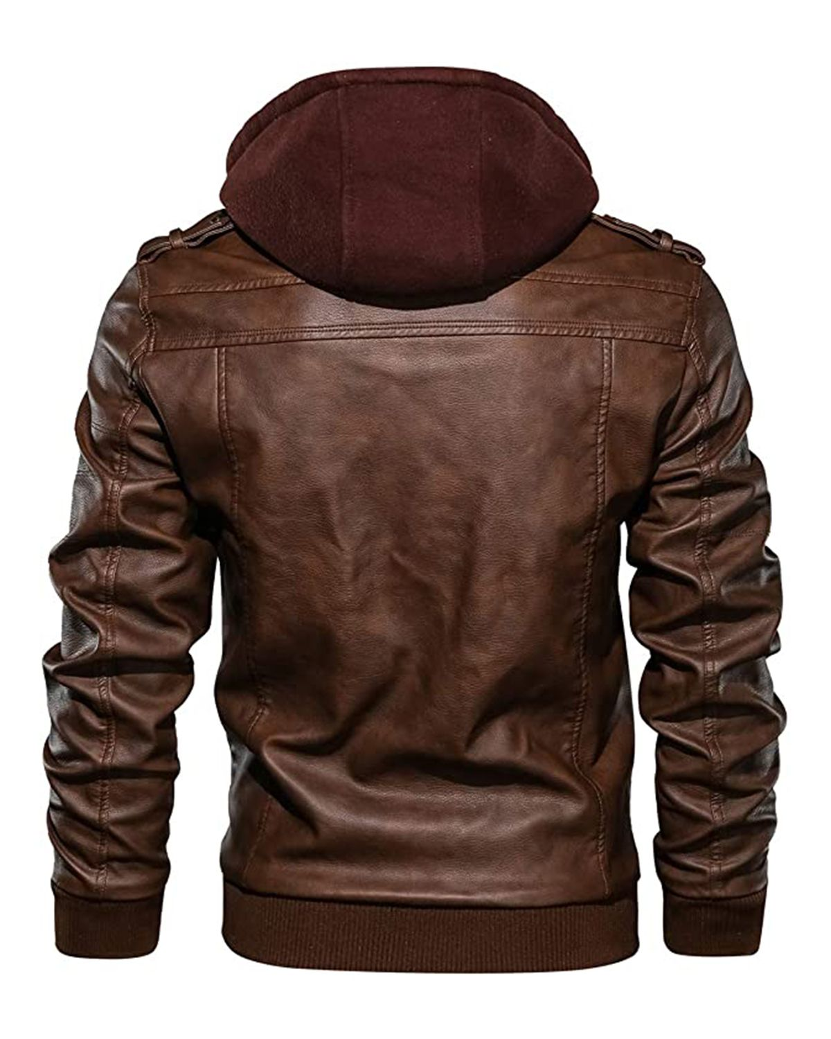 Mens Detachable Hooded Biker Motorcycle Leather Jacket