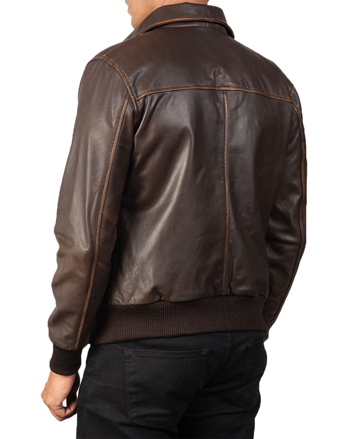 Mens Four Pockets Brown Bomber Leather Jacket