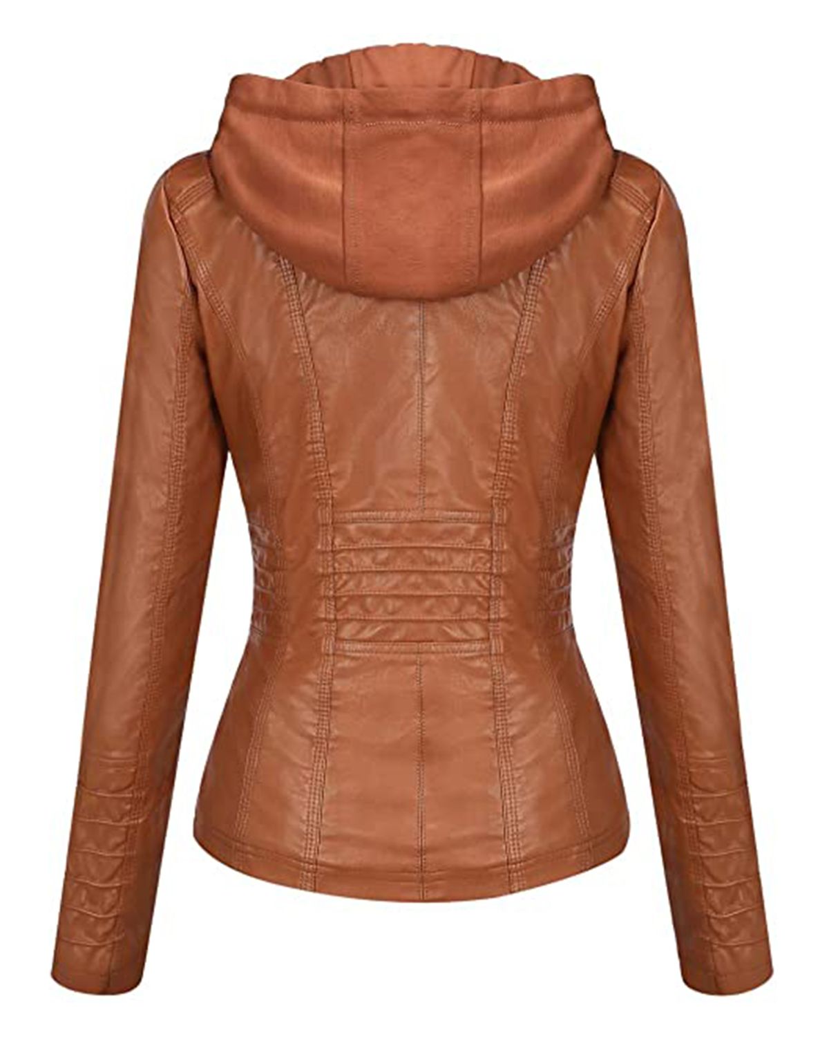 Womens Removable Hood Slim Fit Biker Real Leather Jacket