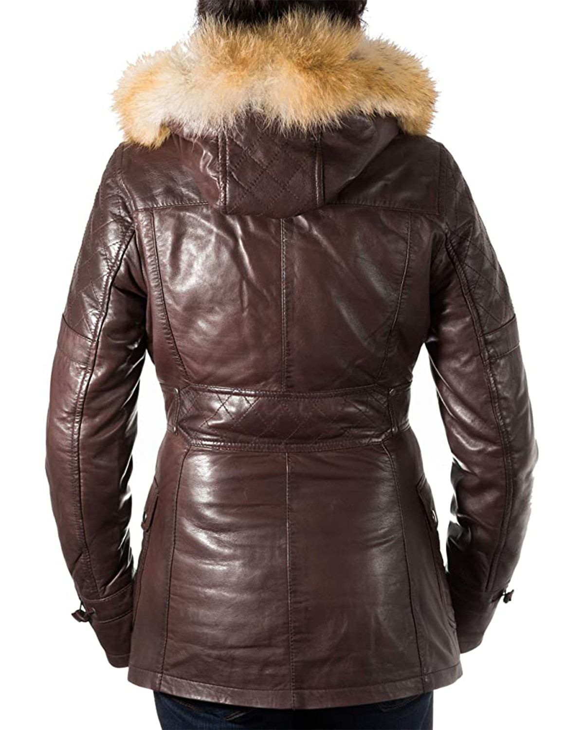 Womens Detachable Hooded Fur Collar Duffle Coat