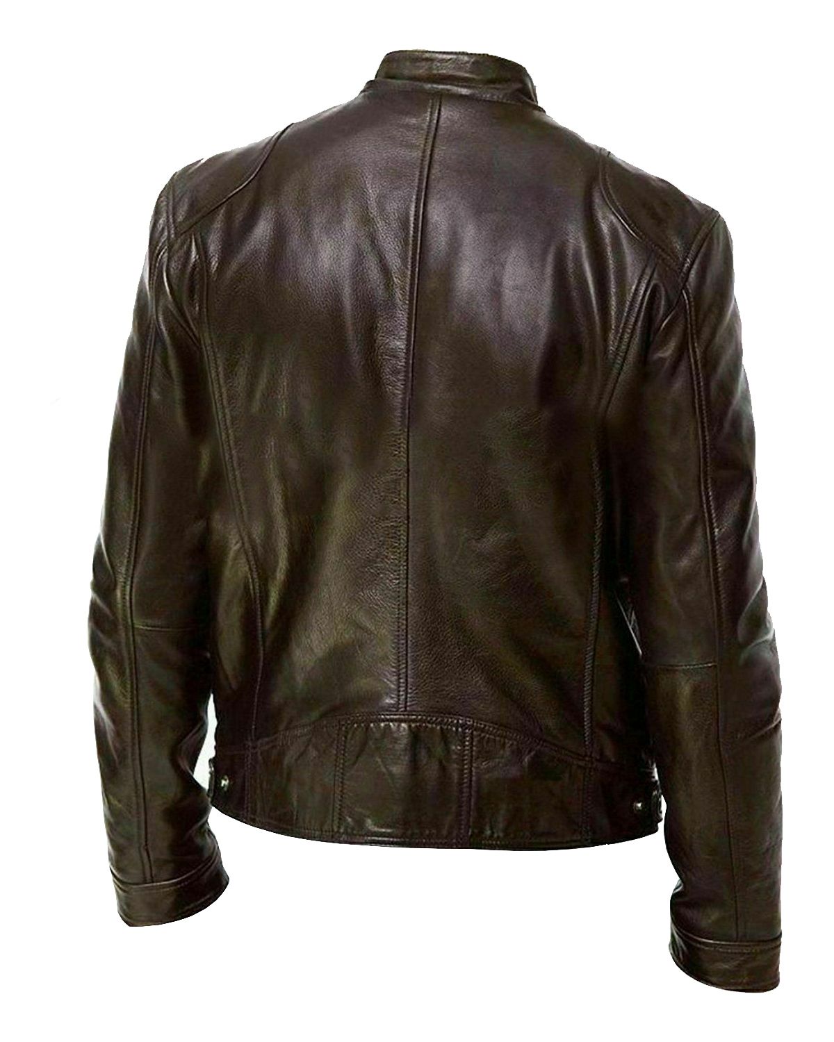 Mens Sword Cafe Racer Biker Real Sheepskin Leather Jacket
