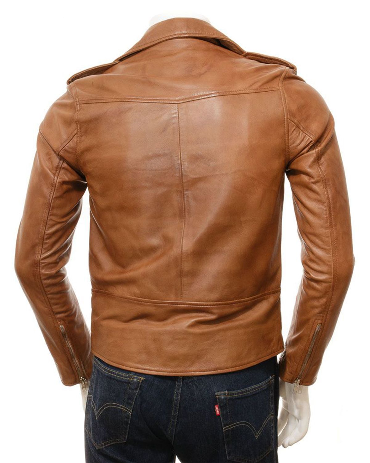 Mens Classic Brando Style Tan Biker Leather Jacket
