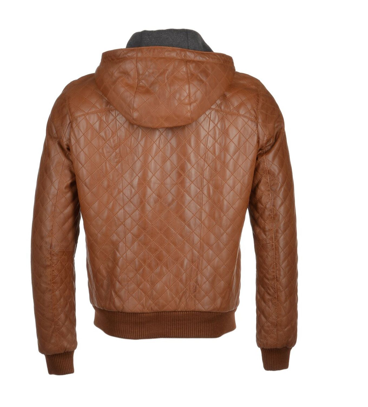 Mens Quilted Detachable Hooded Bomber Real Leather Jacket