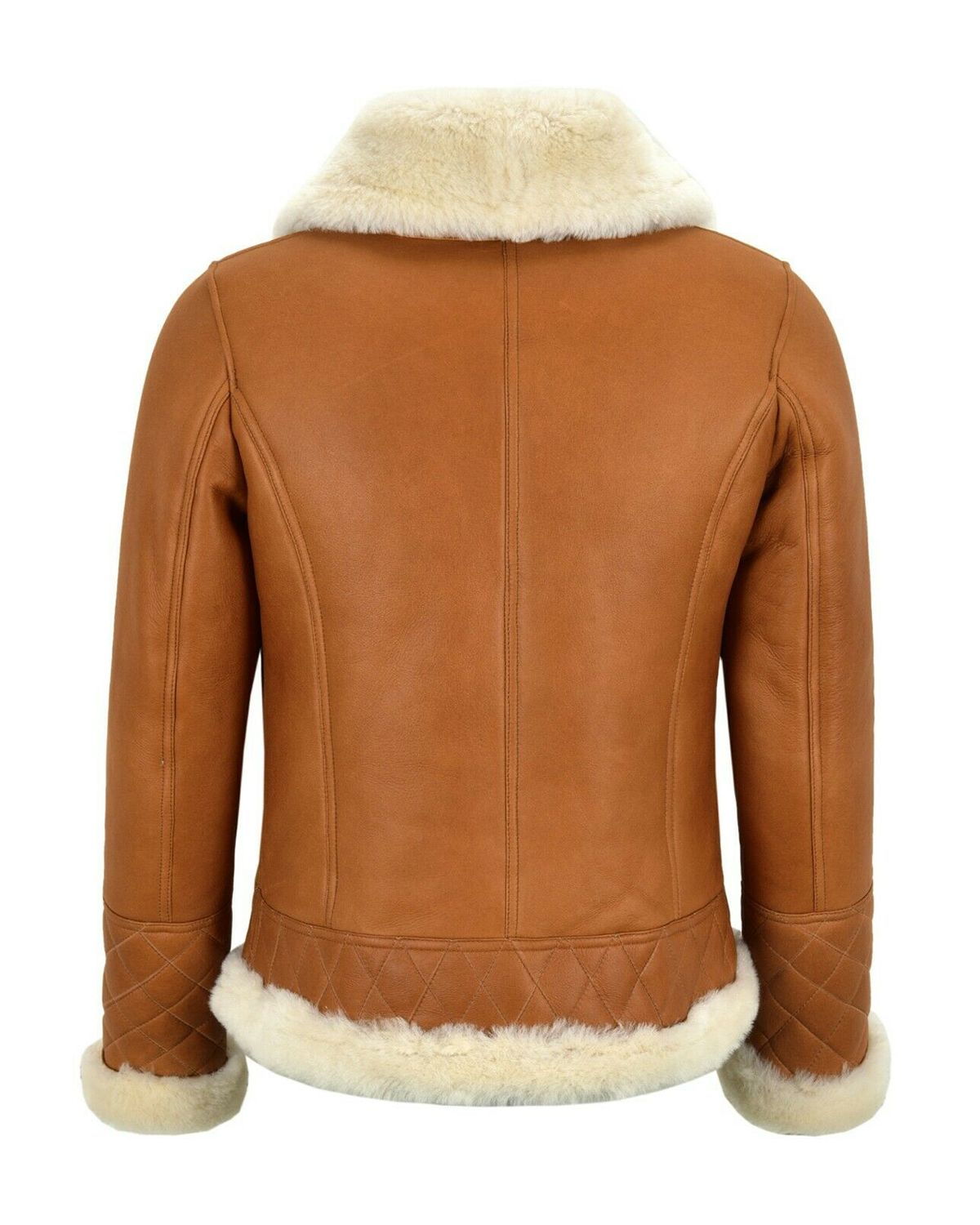 Womens Tan Brown Bomber Real Sheepskin Leather Jacket