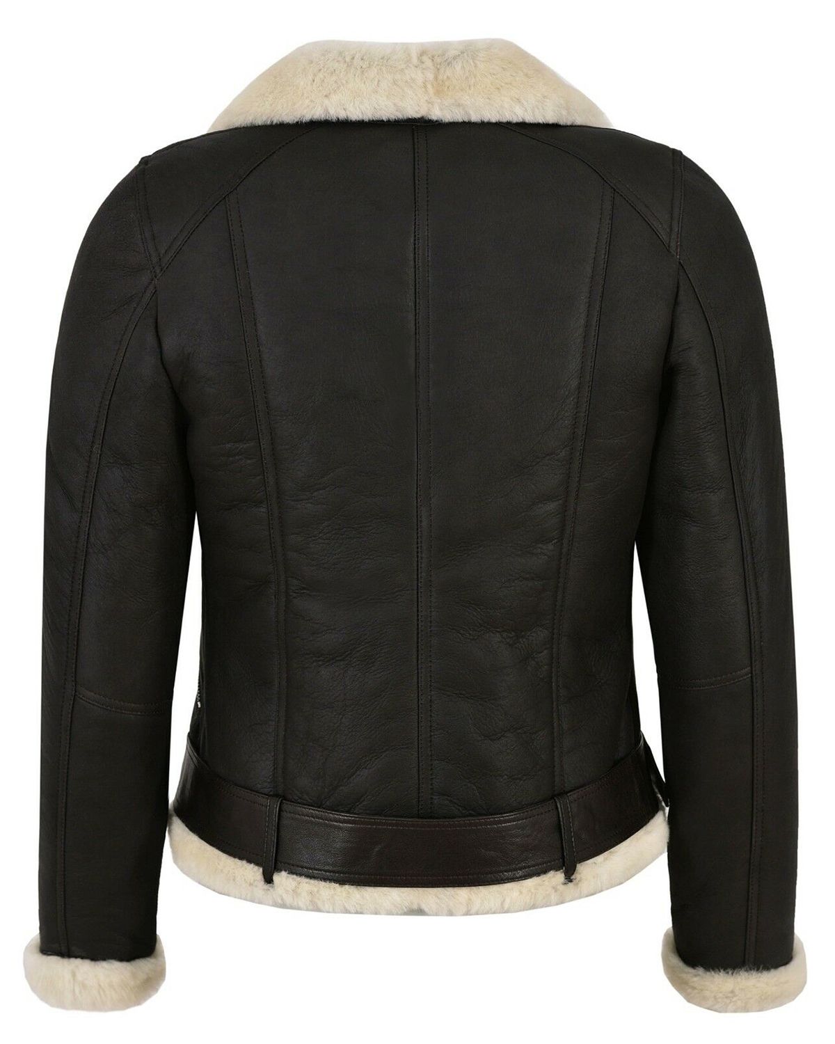 Womens Genuine Leather Faux Fur Shearling Biker Jacket