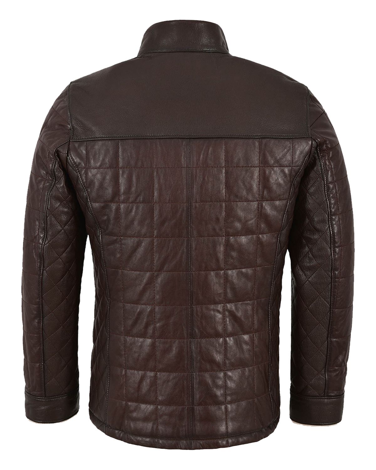 Mens Faux Shearling Quilted Brown Bomber Leather Jacket