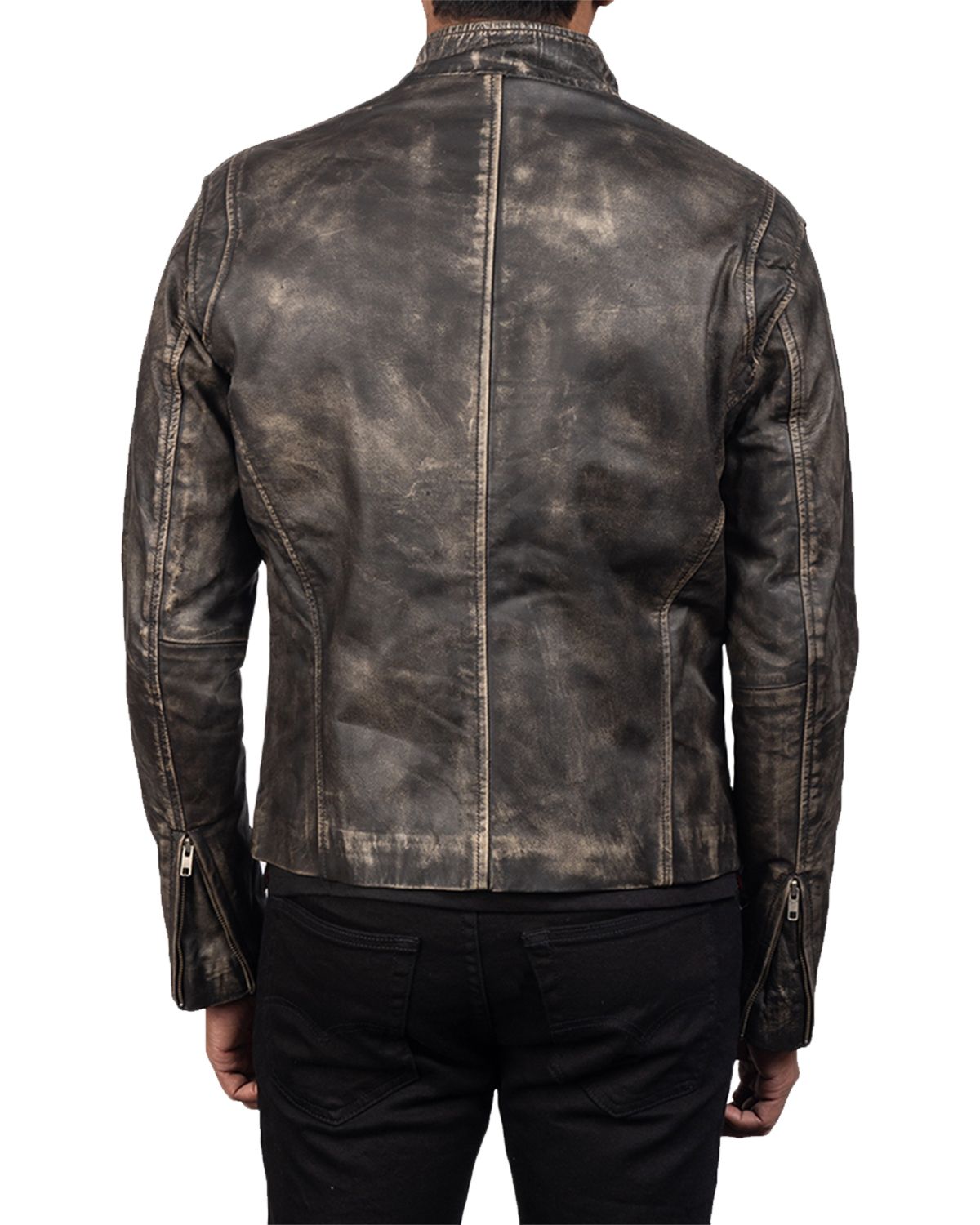 Mens Distressed Brown Biker Genuine Sheepskin Leather Jacket