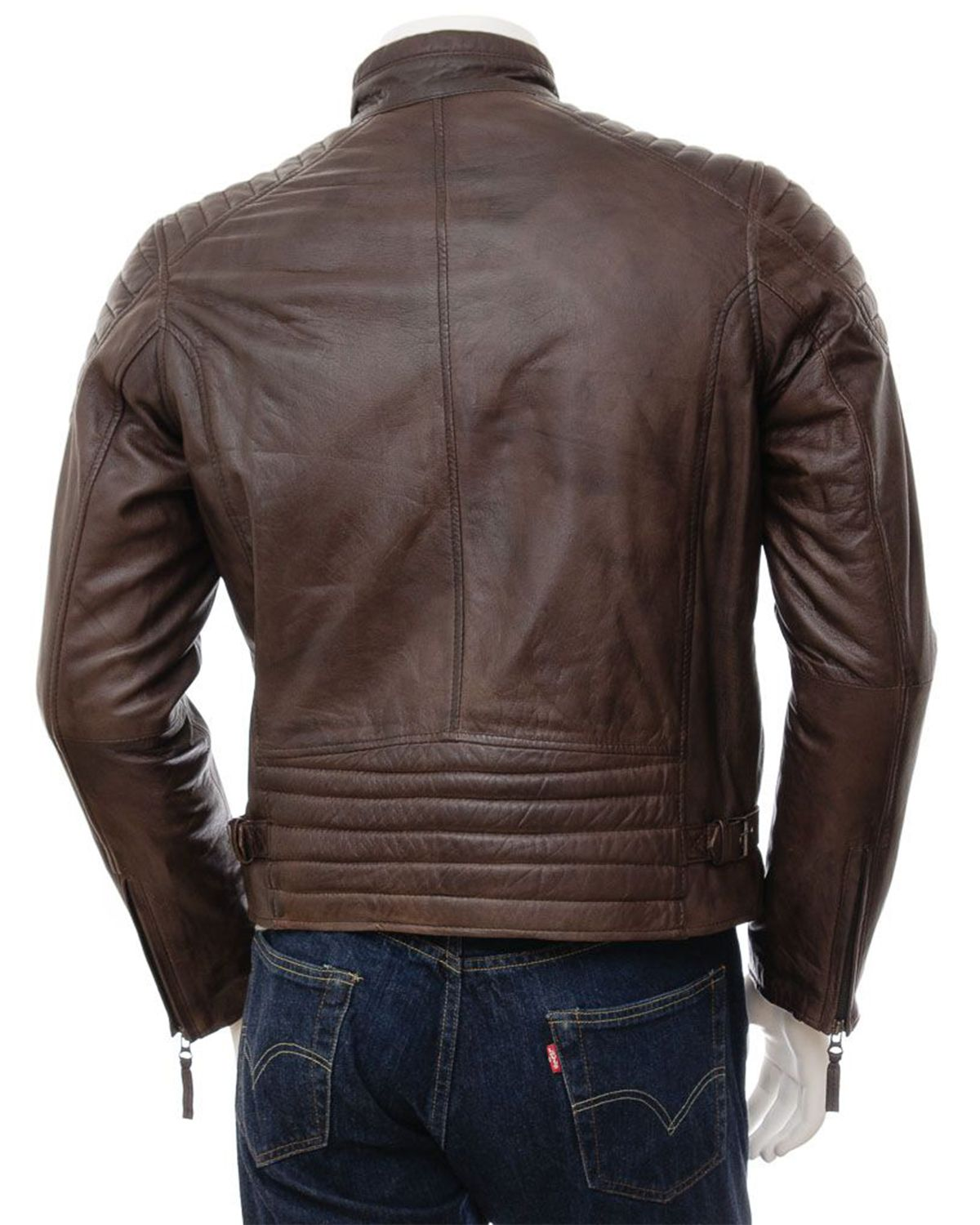 Mens Quilted Shoulder Classic Cafe Racer Motorcycle Jacket