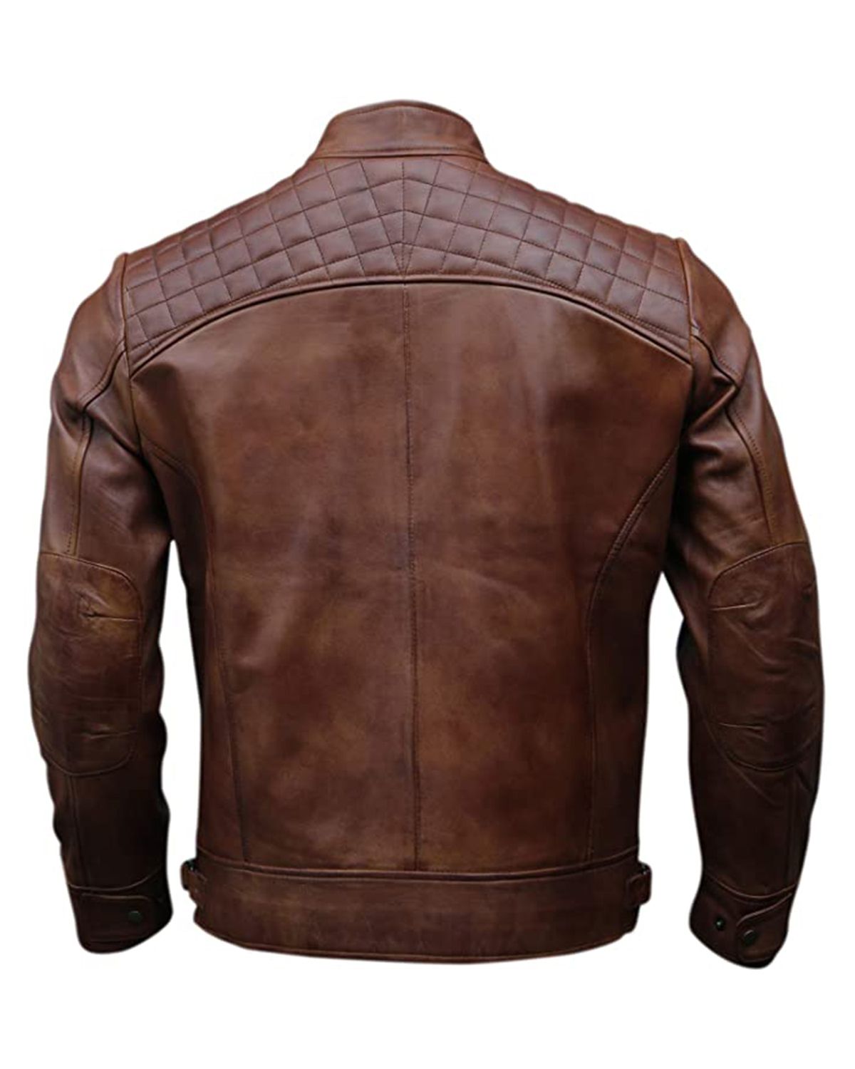 Mens Quilted Style Classic Biker Leather Jacket