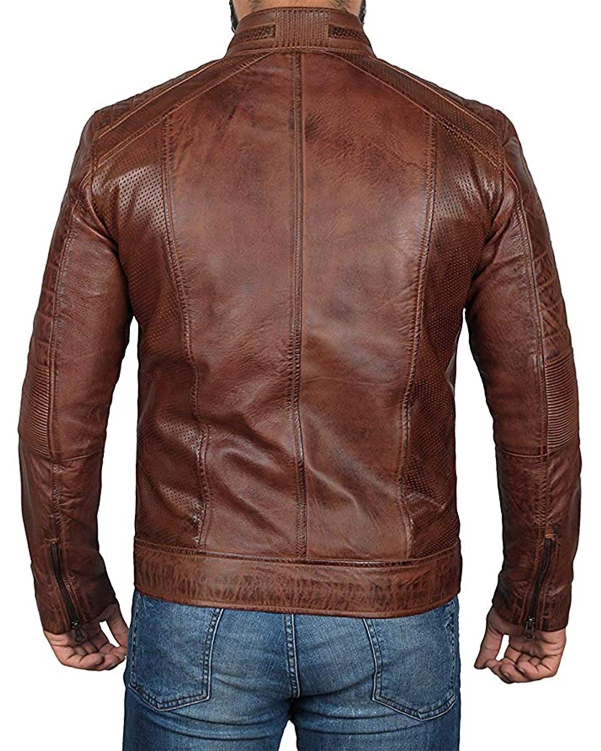 Mens Classic Cafe Racer Motorcycle Real Leather Jacket