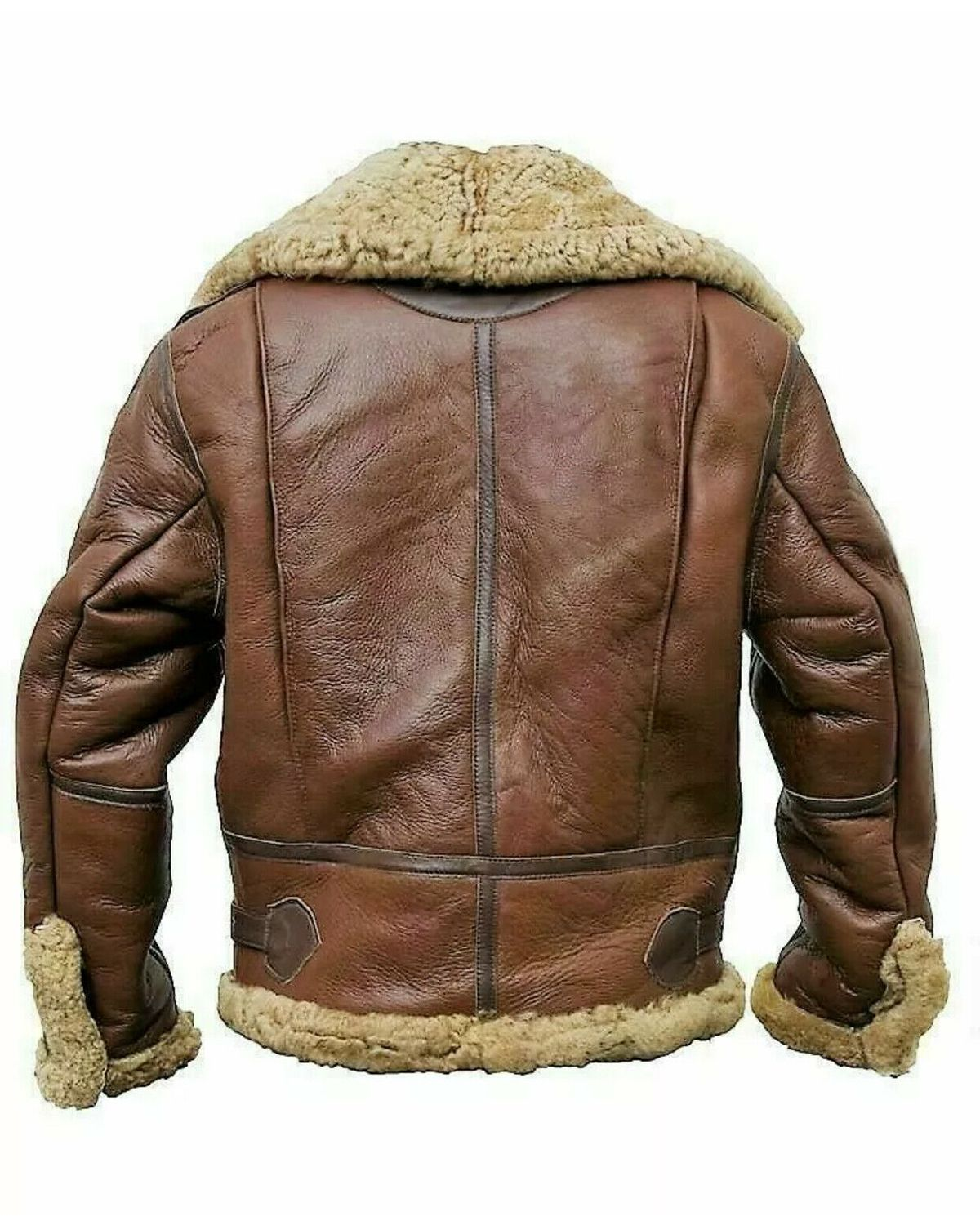 Mens Pilot Flying B3 Bomber Brown Air Force Aviator Fur Shearling Leather Jacket