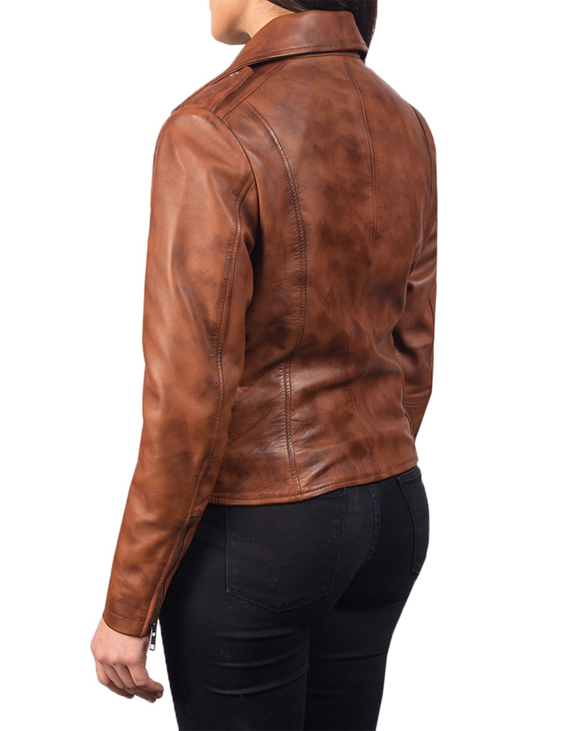 Womens Notch Collar Stylish Biker Leather Jacket