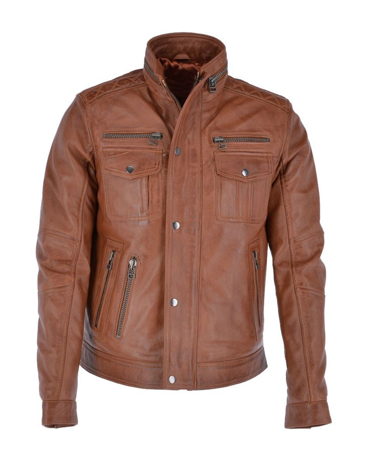 Mens Seven Pocket Biker Real Leather Jacket