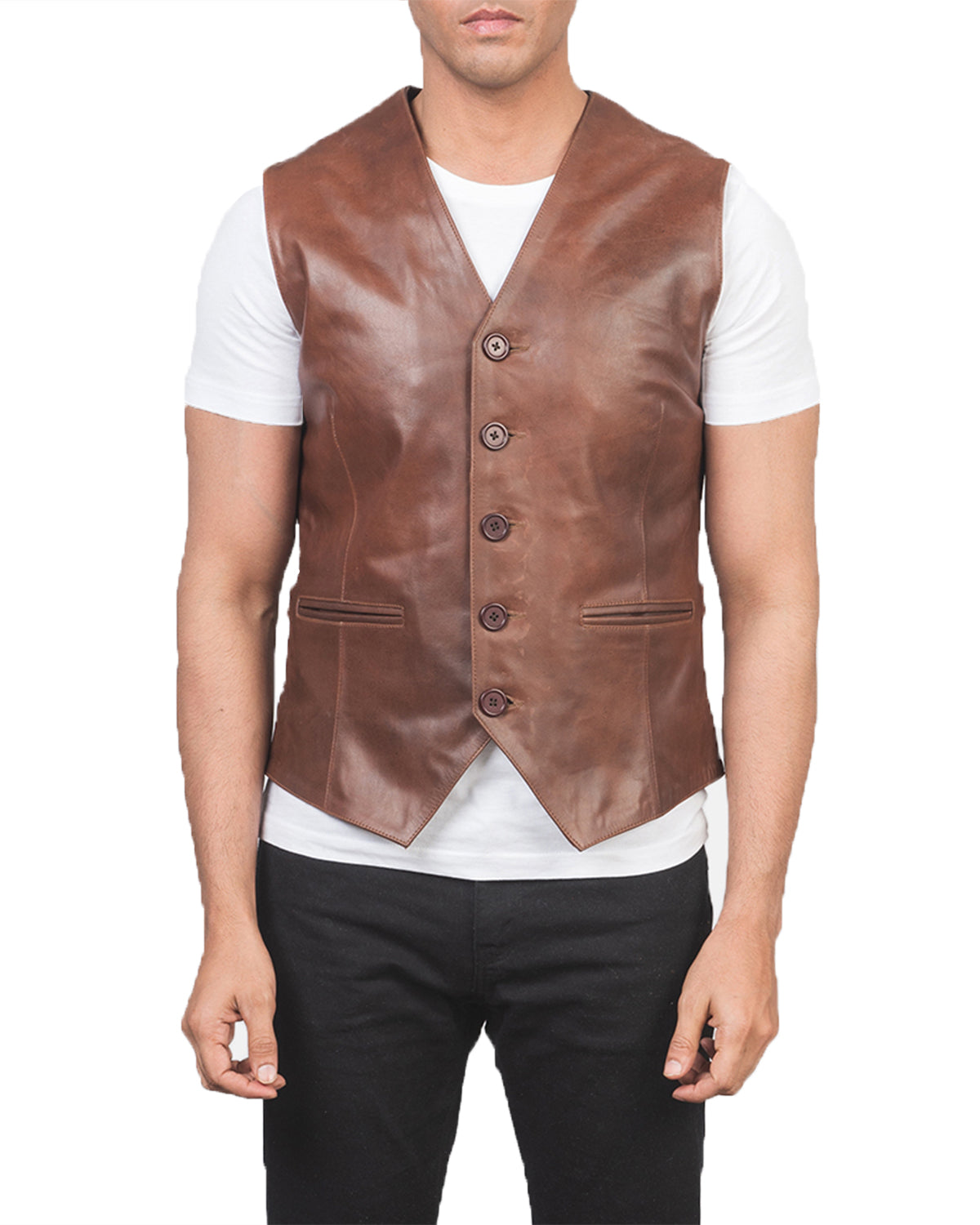 Mens Distressed Genuine Sheepskin Leather Vest