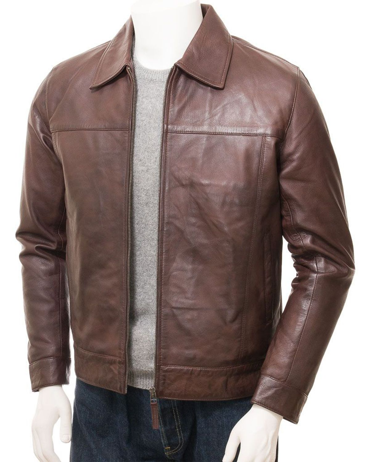 Mens Harrington Style Real Sheepskin Leather Jacket