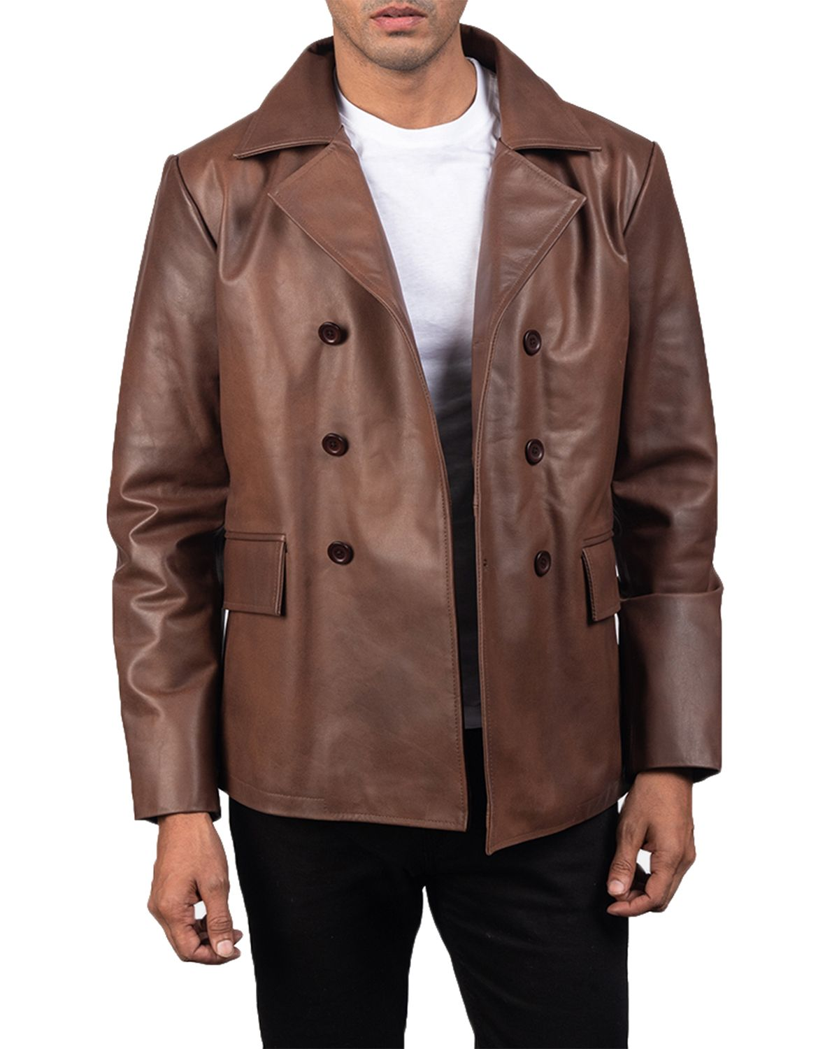 Mens Naval Real Leather Peacoat