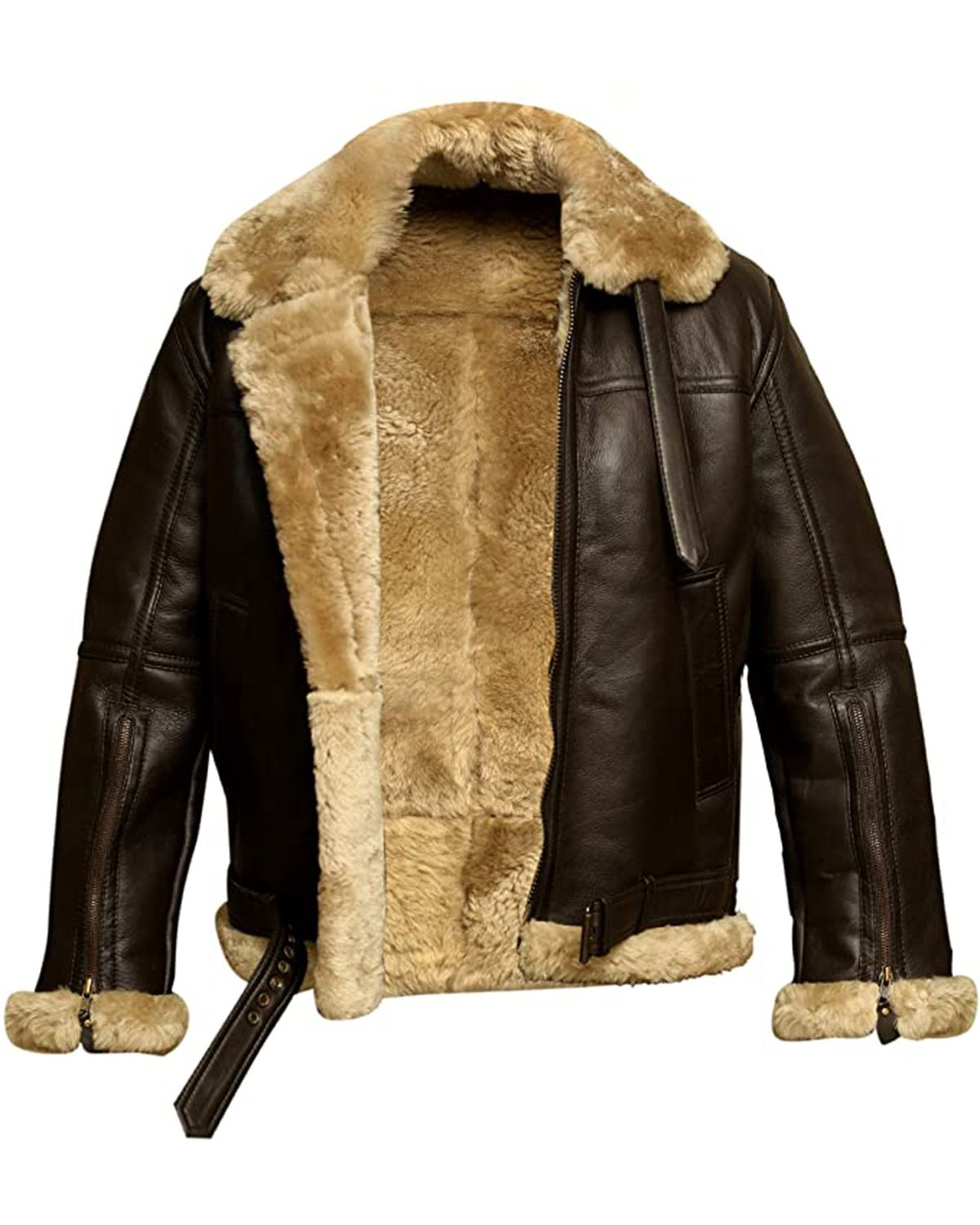 Mens RAF Aviator Brown B3 Bomber Genuine Sheepskin Leather Jacket
