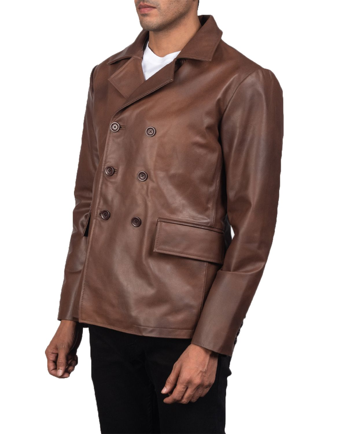 Mens Naval Real Leather Peacoat