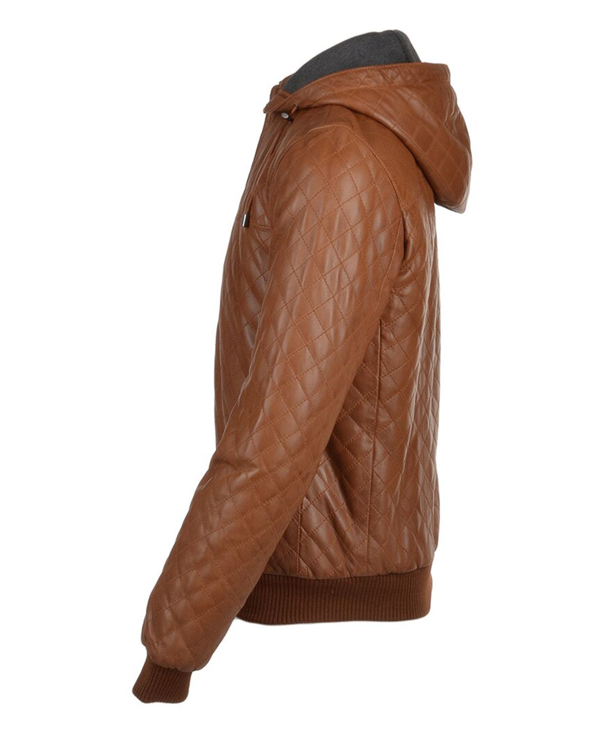 Mens Quilted Detachable Hooded Bomber Real Leather Jacket