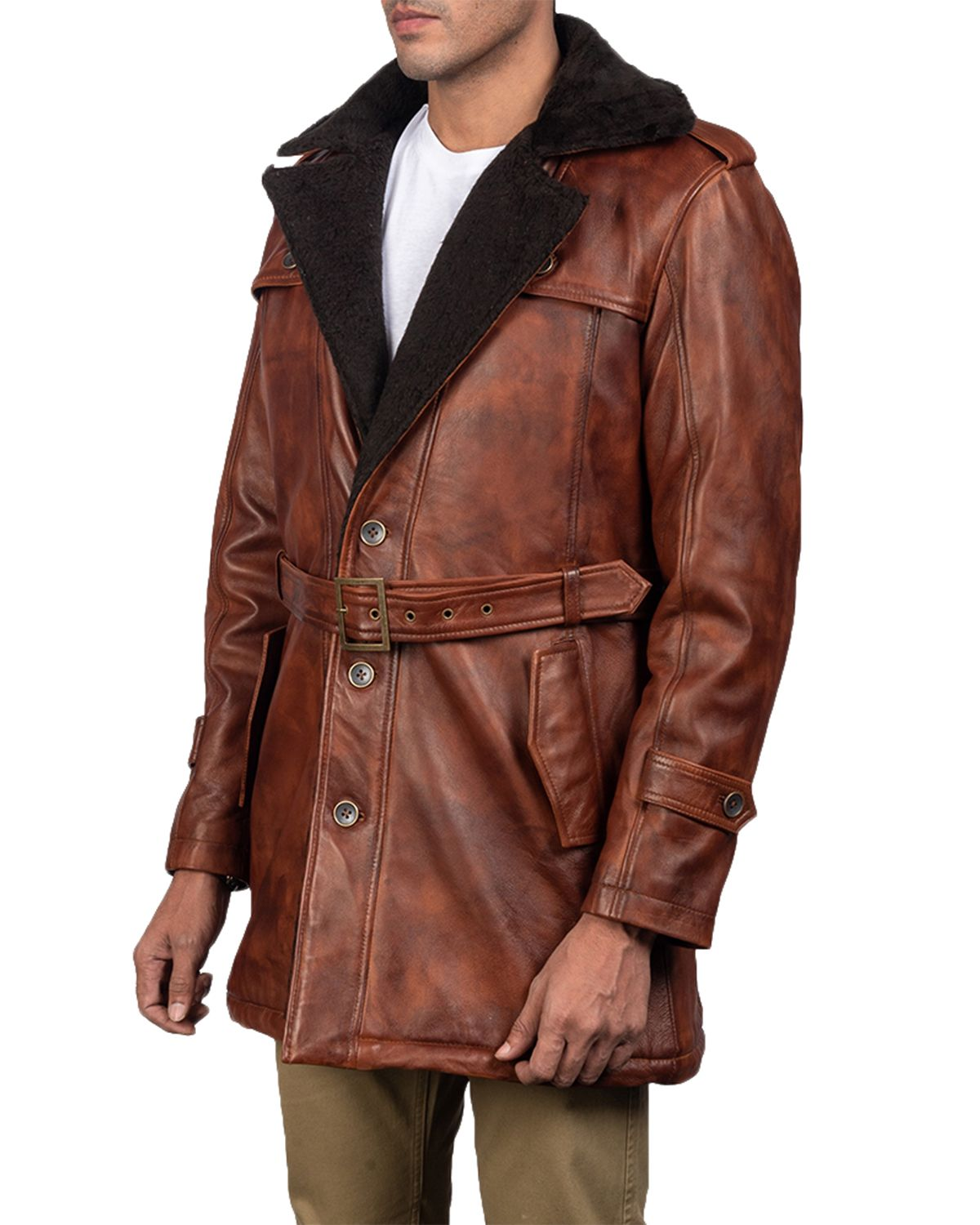 Mens Hunter Distressed Brown Fur Coat